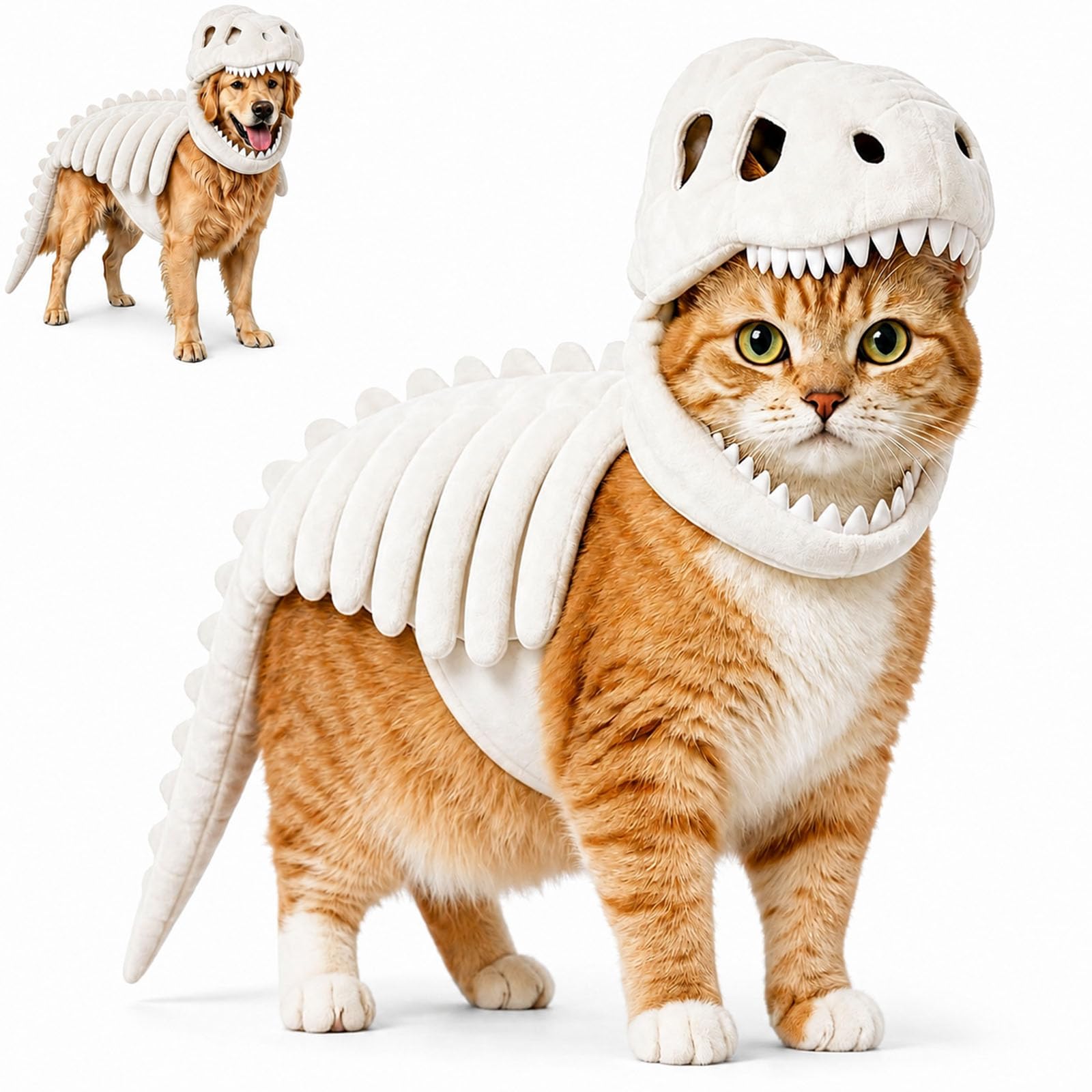 Dog Cat Pet Dinosaur Skeleton Costume - 25/35/45cm Pet Dinosaur T-Rex Skeleton Plush Costume, 3D Cozy Dinosaur Skeleton pet Outfit, Funny Dog Dinosaur Costumes for Halloween & Dress-Up Play (A,35cm)