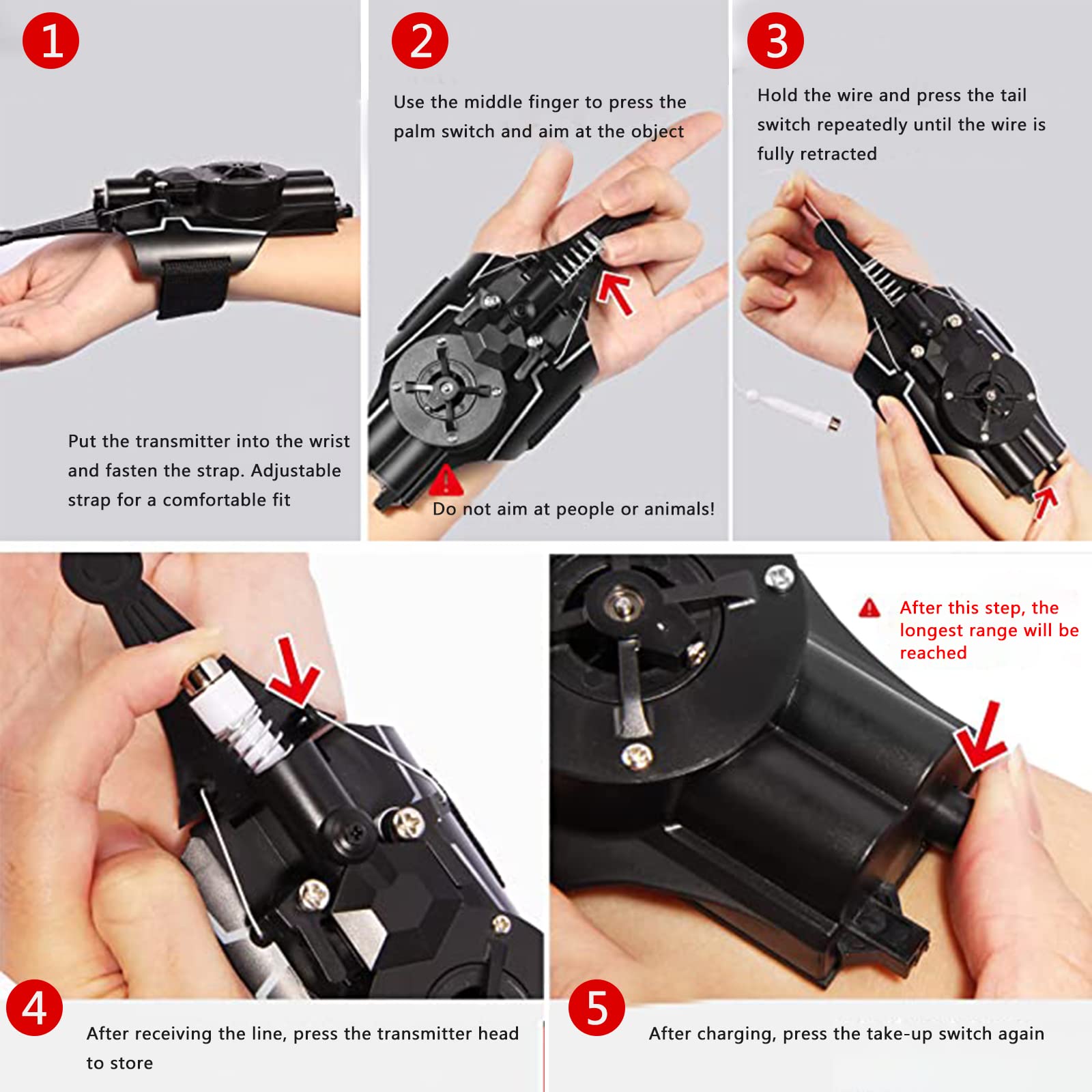 Lanciatore ragno, Spider String Shooter for Bambini, Lanciacorda di Ricarica USB con Magnete e Ventosa, Accessori for Bracciali Lanciarazzi Cosplay Supereroi(Black)