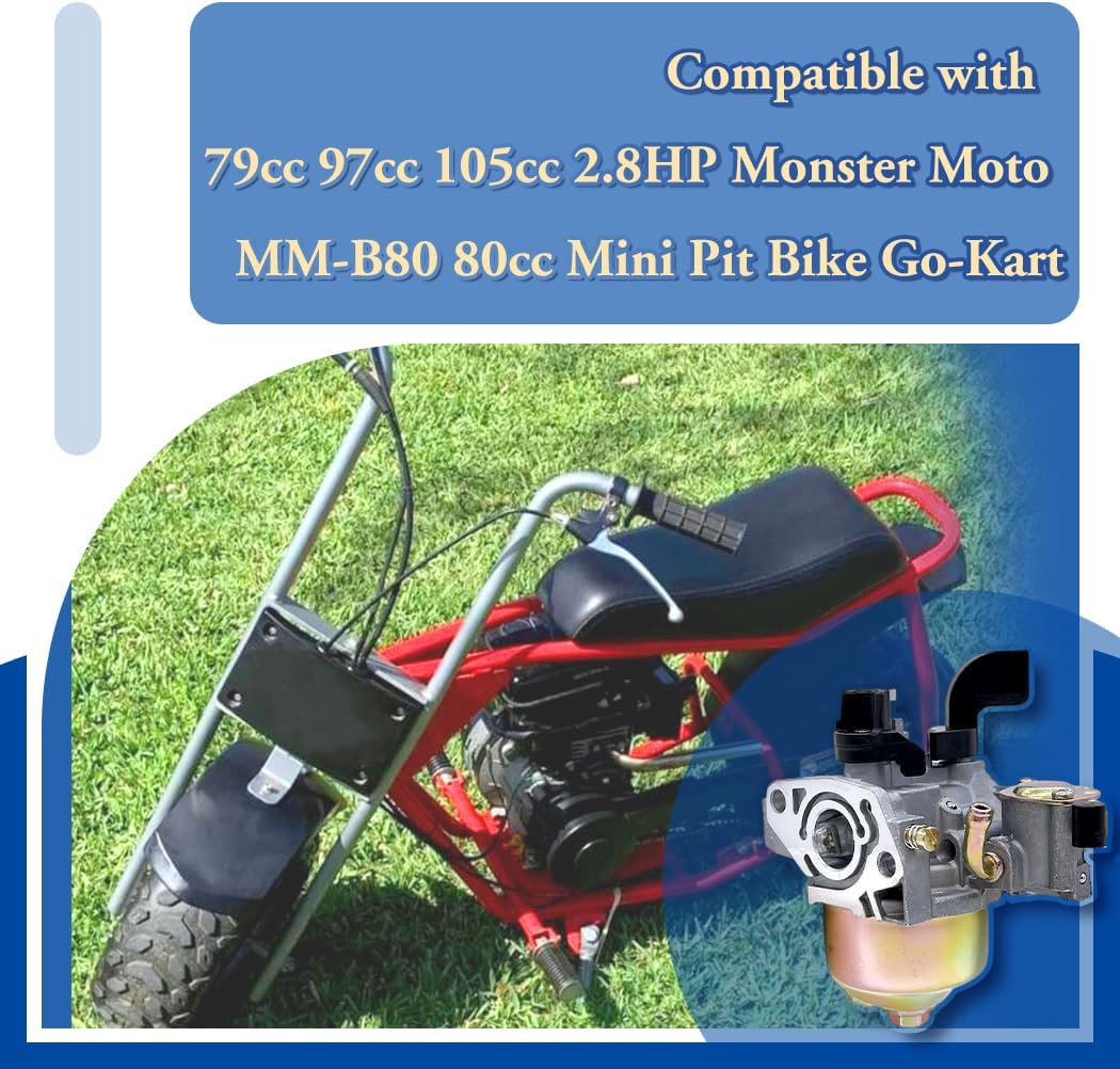 Carburetor Fits for Motovox MBX10 MBX11 79cc 97cc Monster Mega Moto MMB80 80cc MMB105 105cc Mini Pit Bike Go-Kart with Gaskets Fuel Line Filter Spark Plug Carb