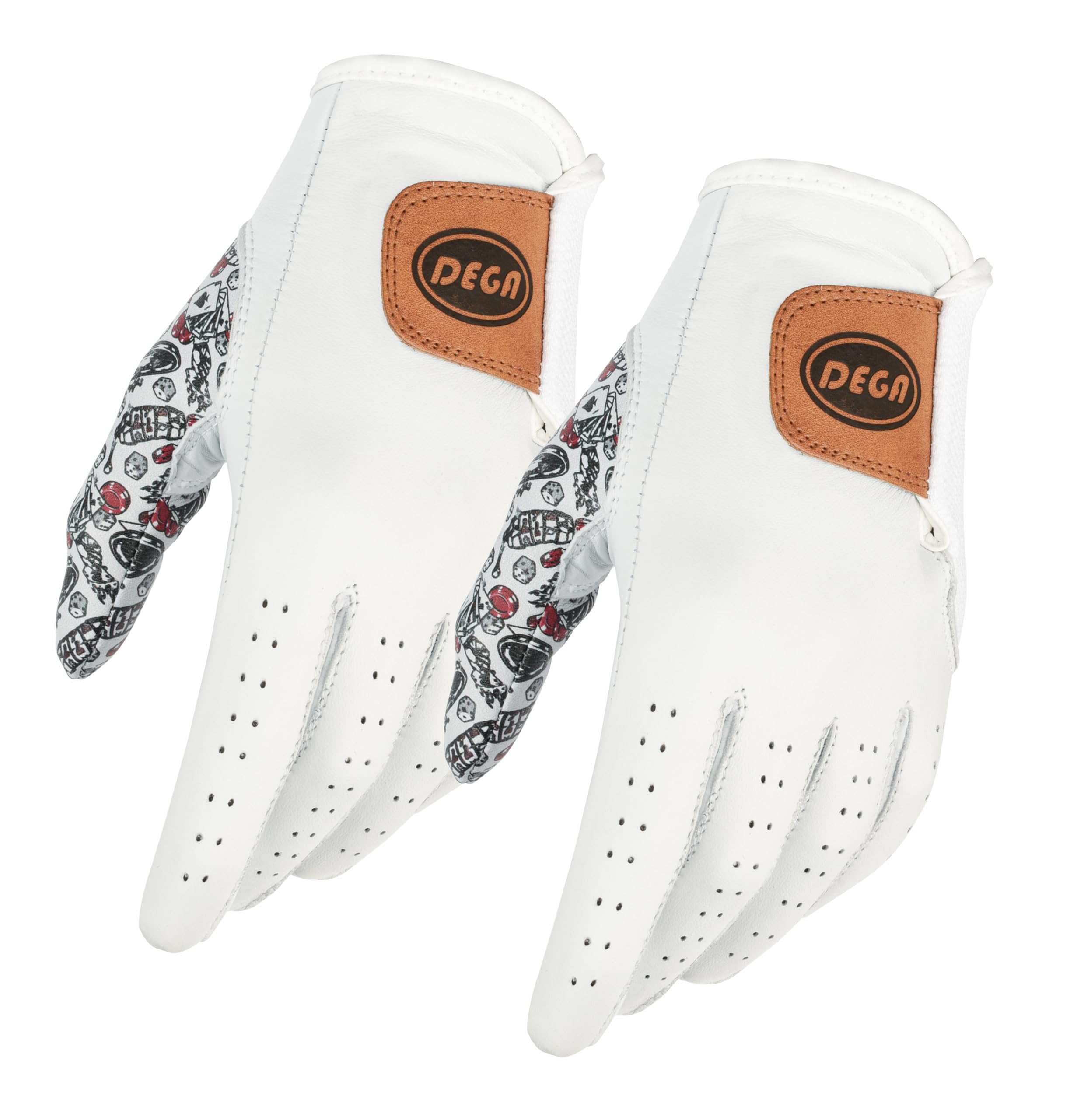 DEGA Golf Gloves 2 Pack 100% Cabretta Leather Golf Glove Men Left Hand Thumb Printed Designs (CASINO, S) โ image 1