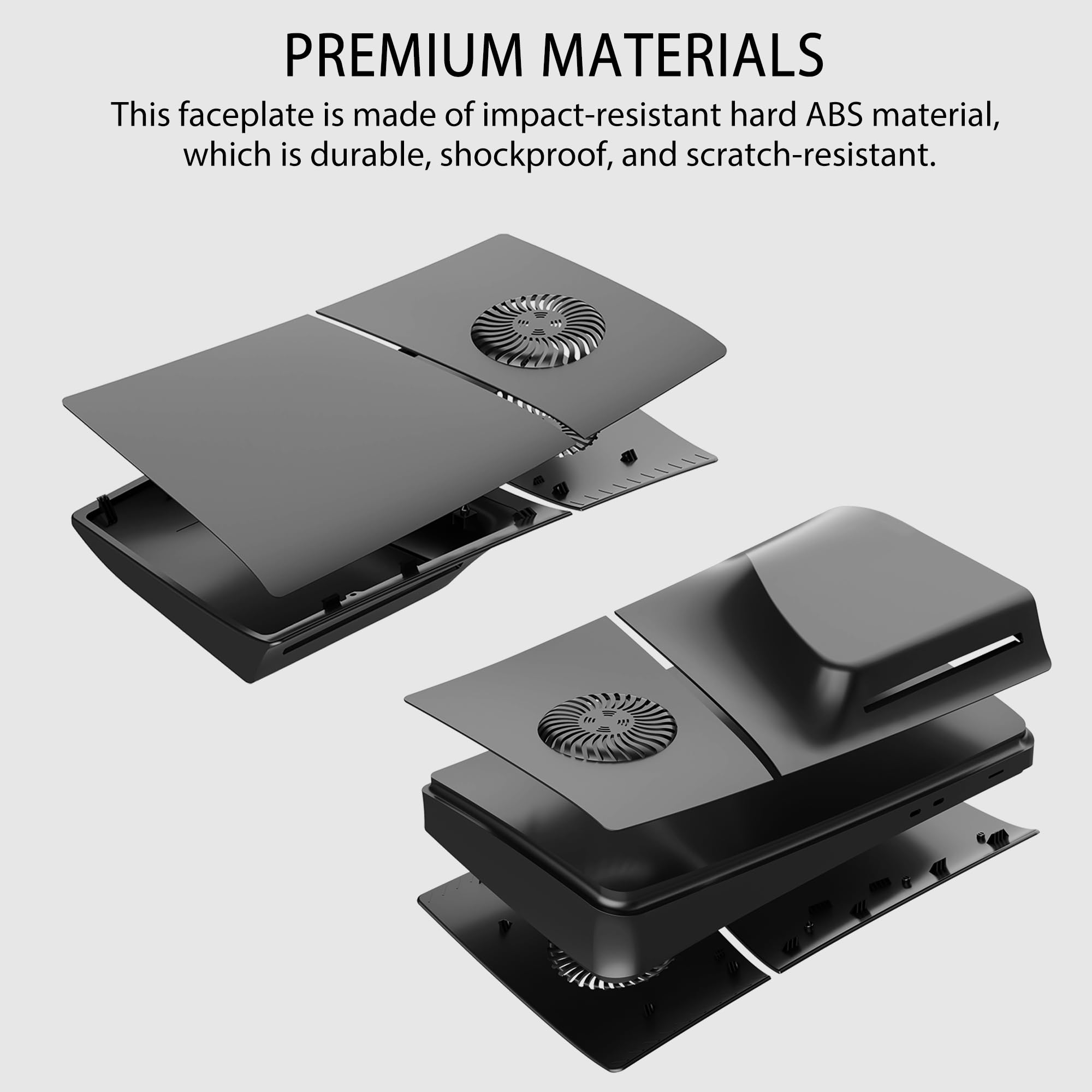 DOBEWINGDELOU Faceplate für PS5 Slim Disc Edition mit Lüftungsschlitzen und Staubfilter, Face Plate Konsole Abdeckplatten ABS staubdicht Ersatz Seite Shell Zubehör Gehä Schwarz