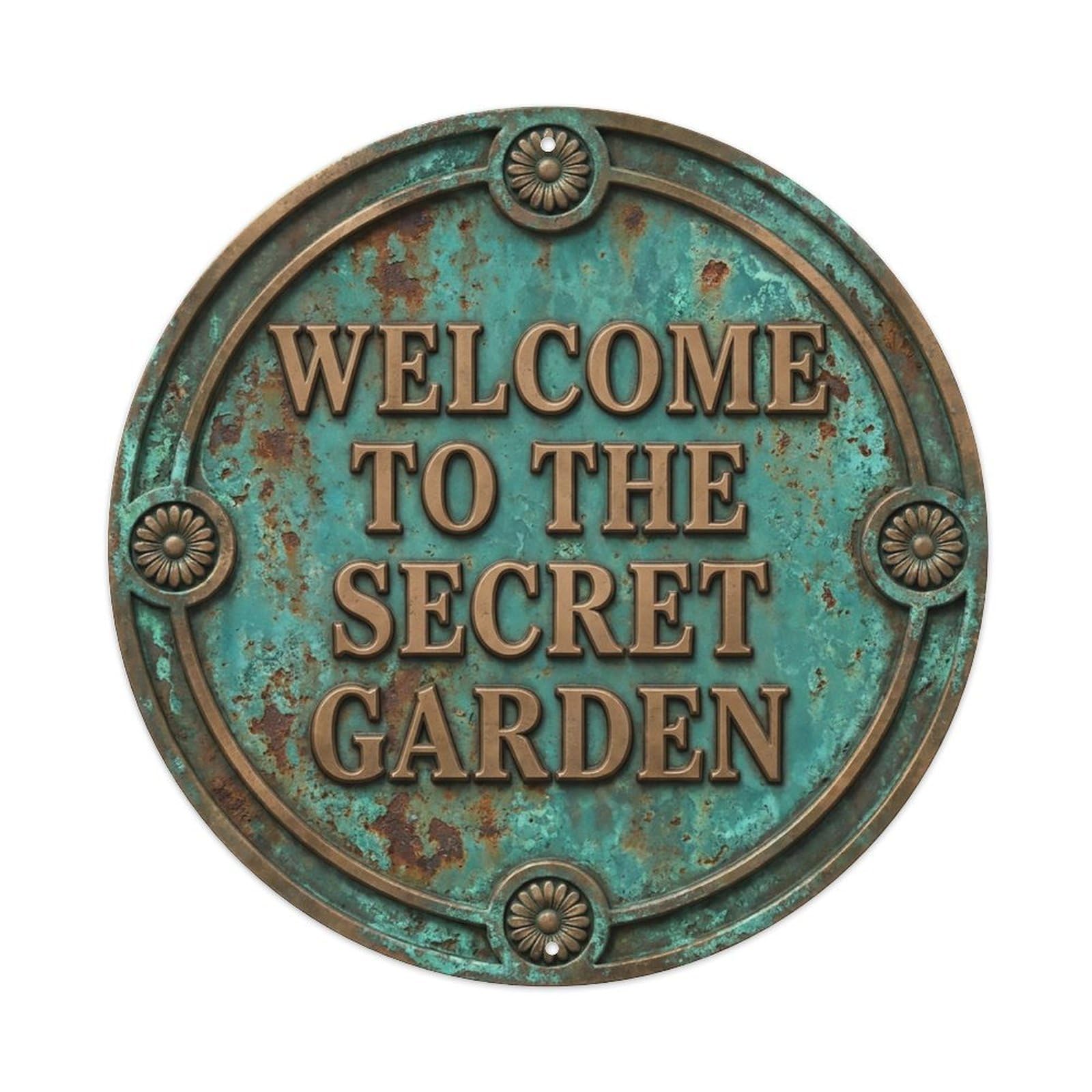 Vintage Welcome Secret Garden Daisy Corroded Metal Tin Sign