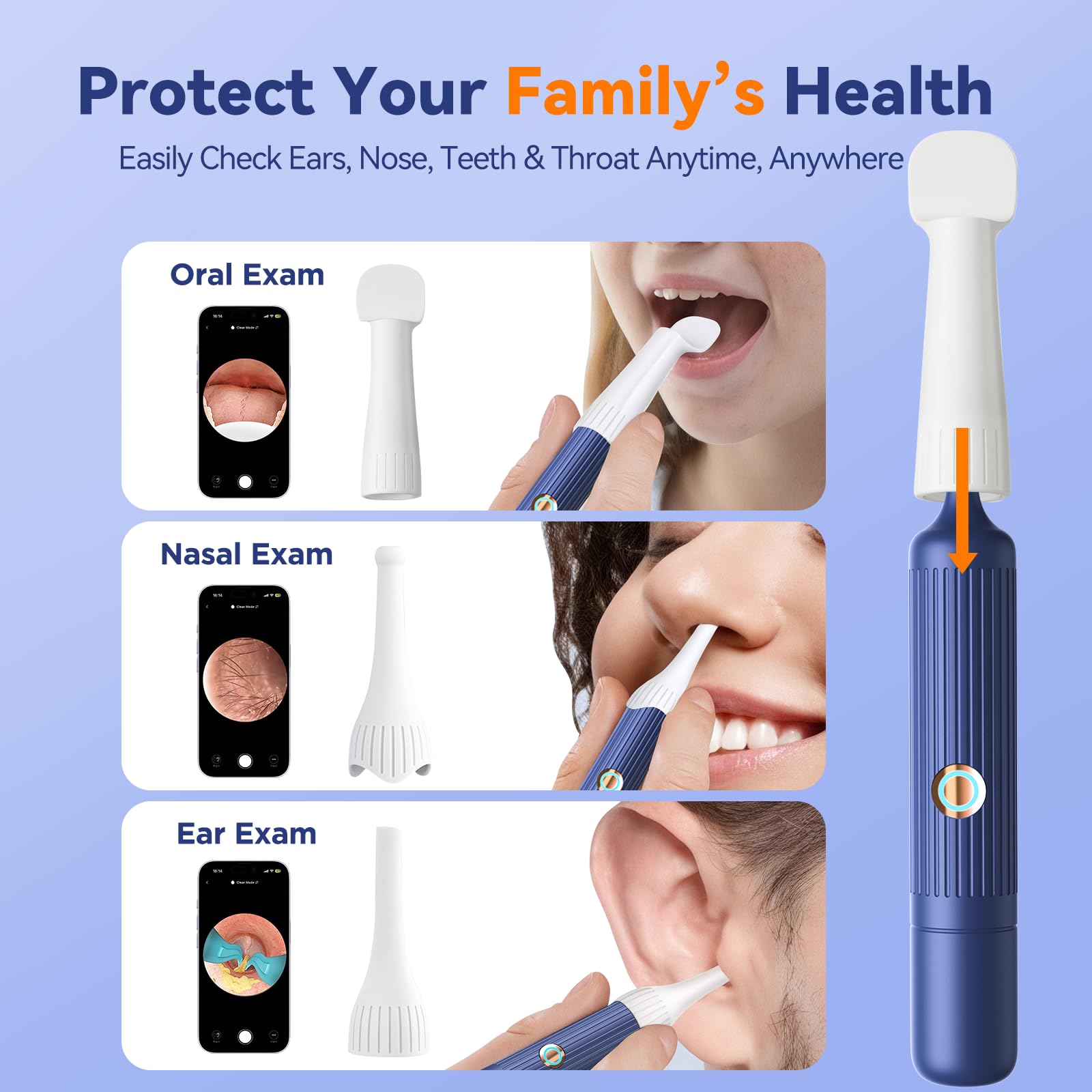 Otoscope Oreille HD WiFi 1920p avec Caméra Flexible Grand Angle 360° Lumière pour Examens ORL Adultes Enfants