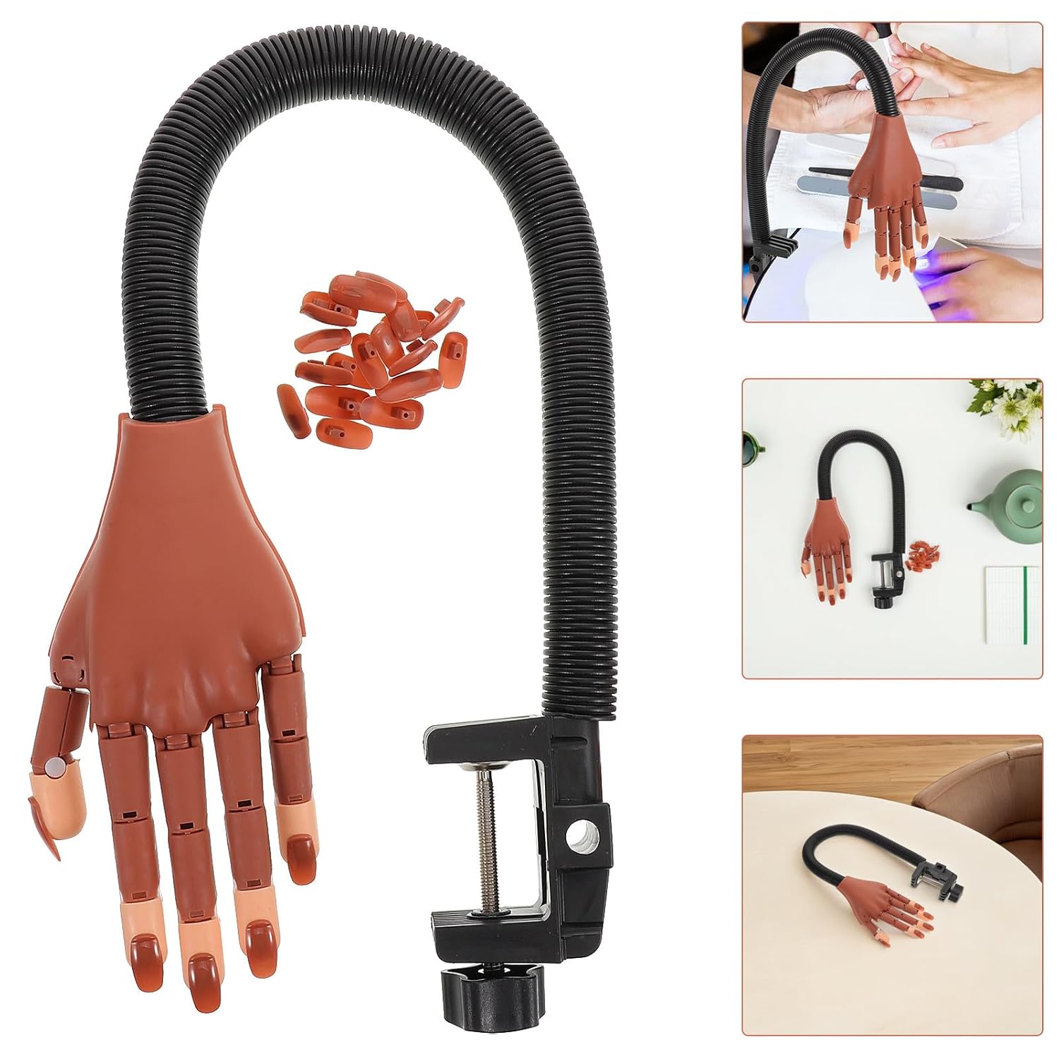 Nail Practice Hand Mannequin with Flexible Silicone Fingers and Removable Nail Tips Bendable Fake Hand and Manicure Practice for Beginners