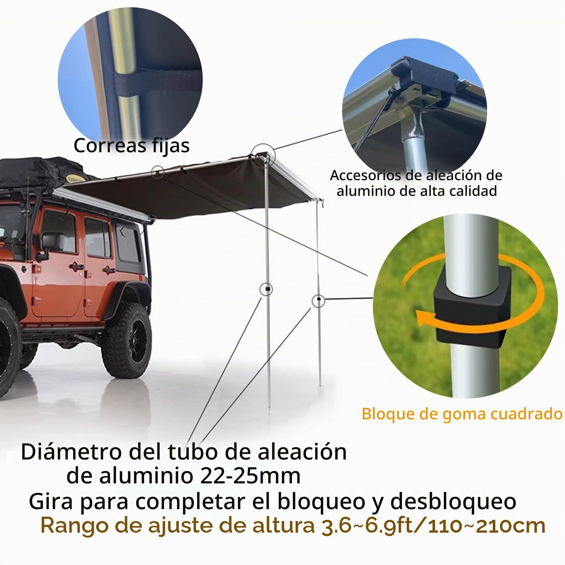 Toldos para coches – Toldo de vehículo retráctil – Tamaño: 160 x 250 cm – Material: Oxford 420D con revestimiento de PU – Color: sólido – Modelo: JCSRYD – Para SUV/Camión/Van