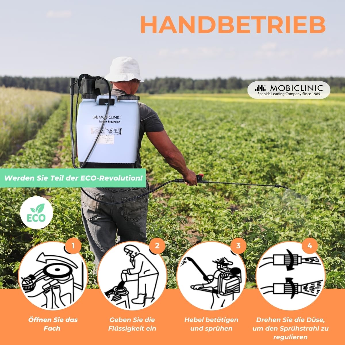 Mobiclinic®, Rückenspritz, 16 L, Gartenarbeit, Pumpendruck, 4 Verstellbare Düsen, Leichtgewicht 2 kg, Sprühgerät, Bewässerung, Schädlingsbekämpfung, Pflanzenpflege, Fumibug
