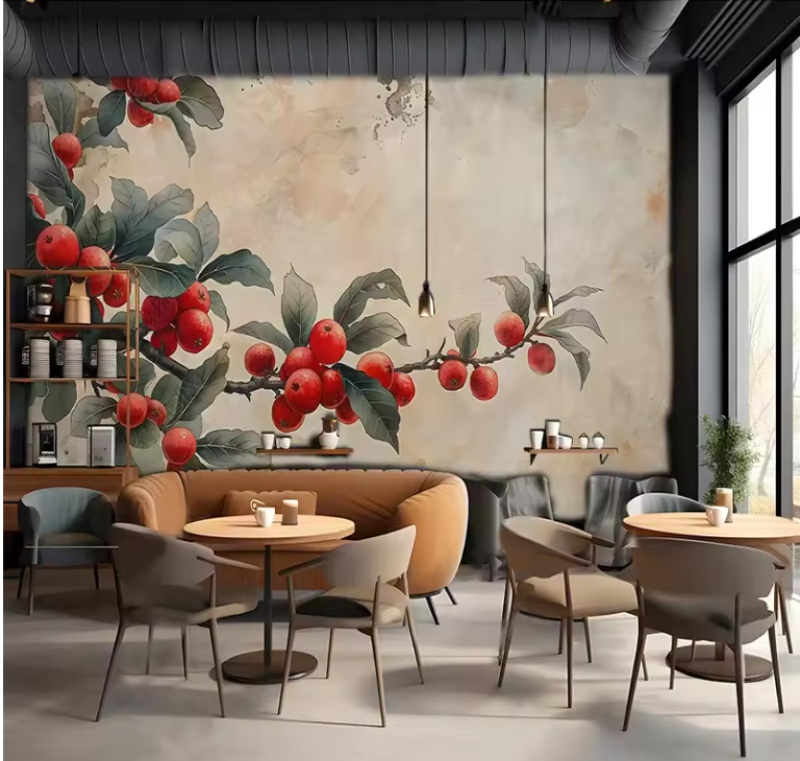 Ręcznie malowane tapety liście owoców malowidła ścienne tkanina ścienna jadalnia salon dekoracja domu tapeta, 3D, 200 x 140 cm
