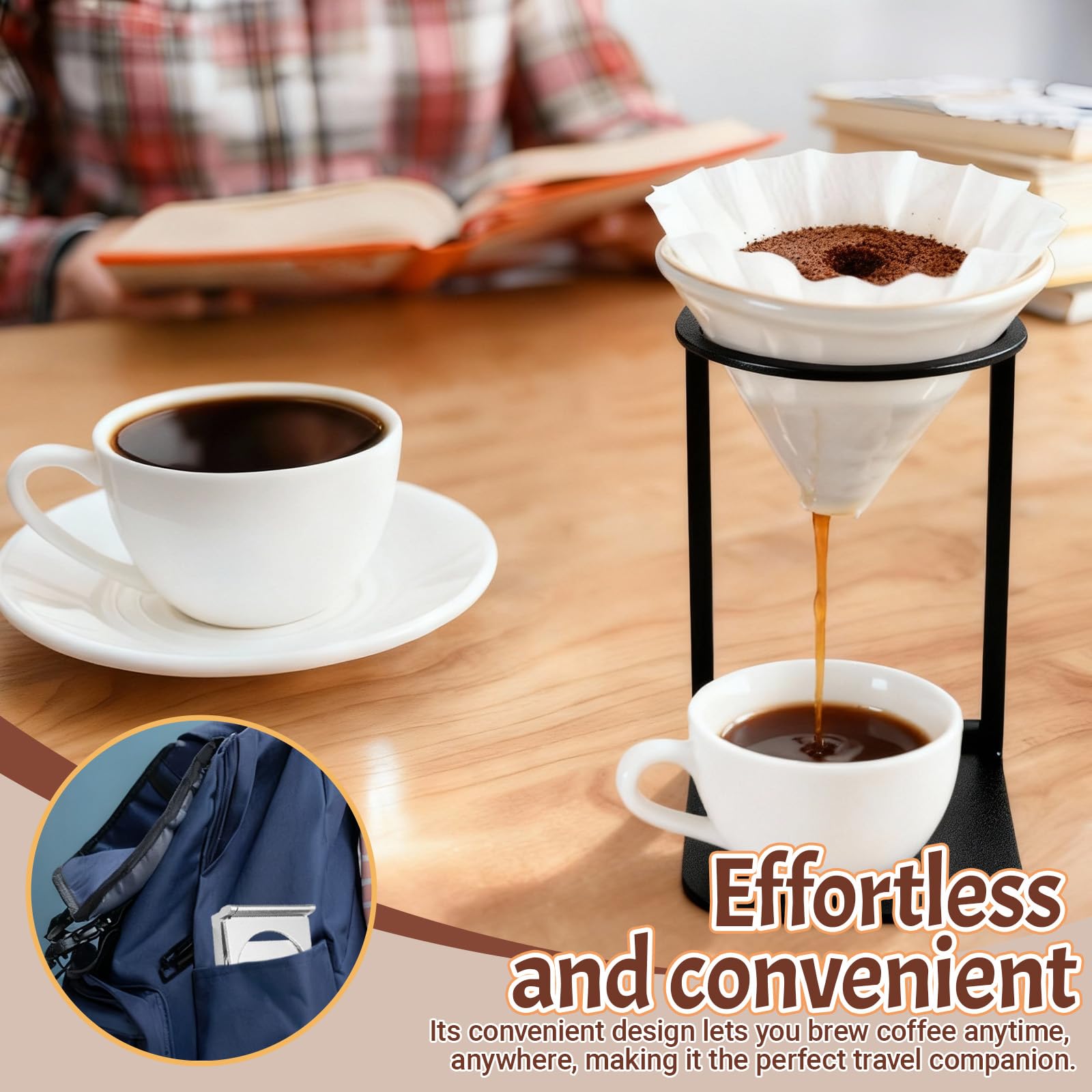 Soporte portátil para cafetera, soporte plegable de aluminio para goteo de café para máquinas de espresso, compacto para camping y uso doméstico (1 Piece Black)