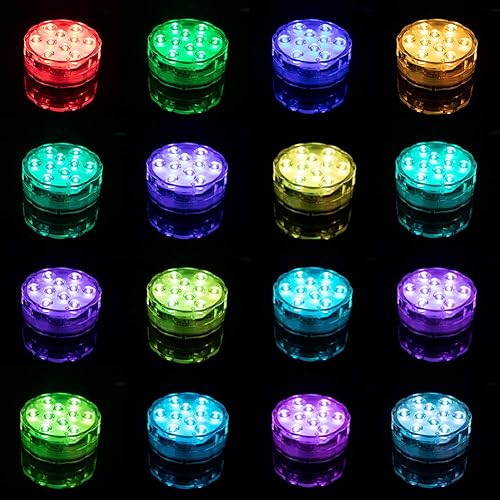 Miniatura 2 de [Paquete de 4] Luces LED sumergibles con control remoto, 16 colores cambiantes, impermeables, luces de té LED, lámpara de piscina, luces de estanque