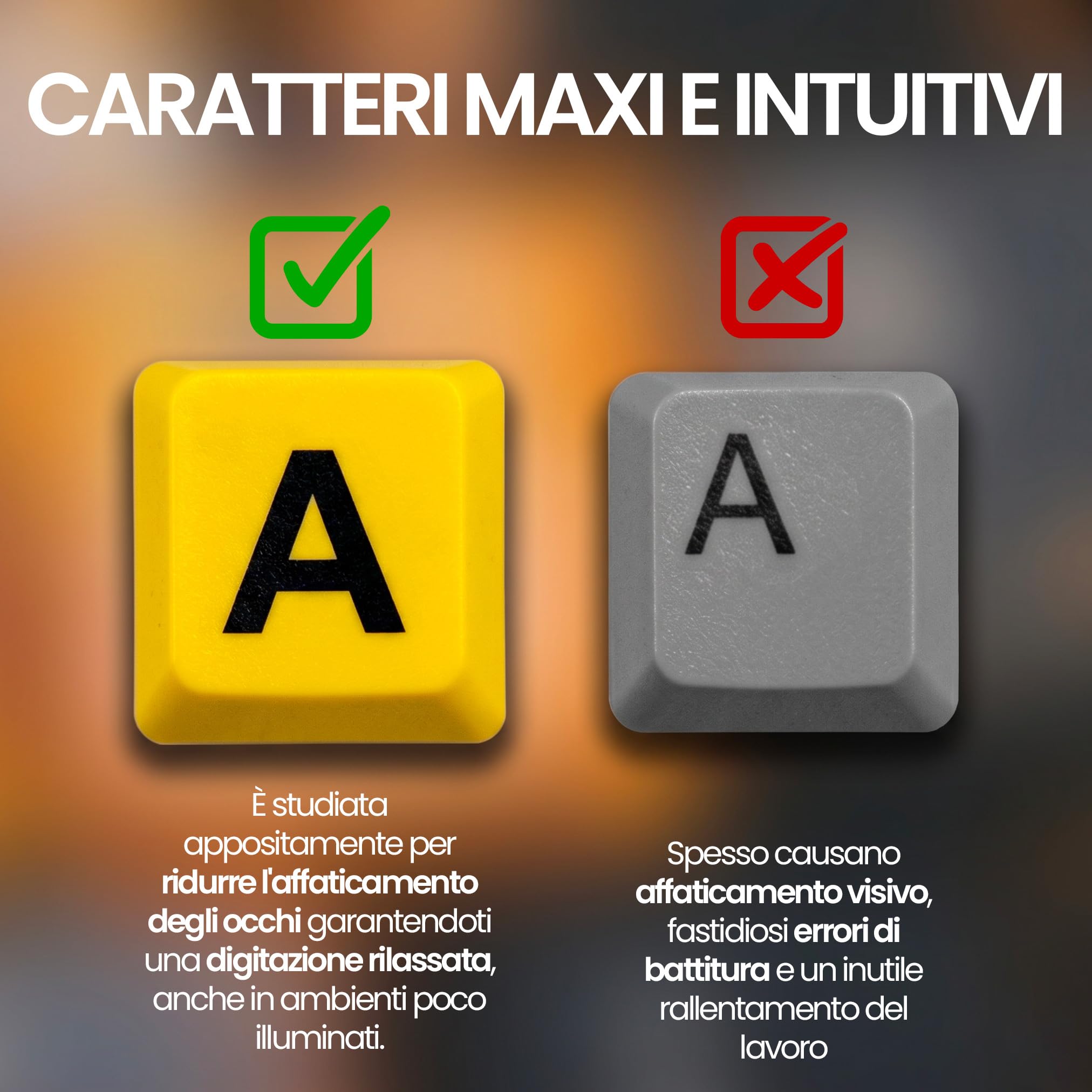 TECHMADE Tastiera per computer con filo per non vedenti (con lettere grandi), USB 2.0 ad alto contrasto con lettere di stampa sovradimensionate su sfondo giallo per persone ipovedenti e anziane