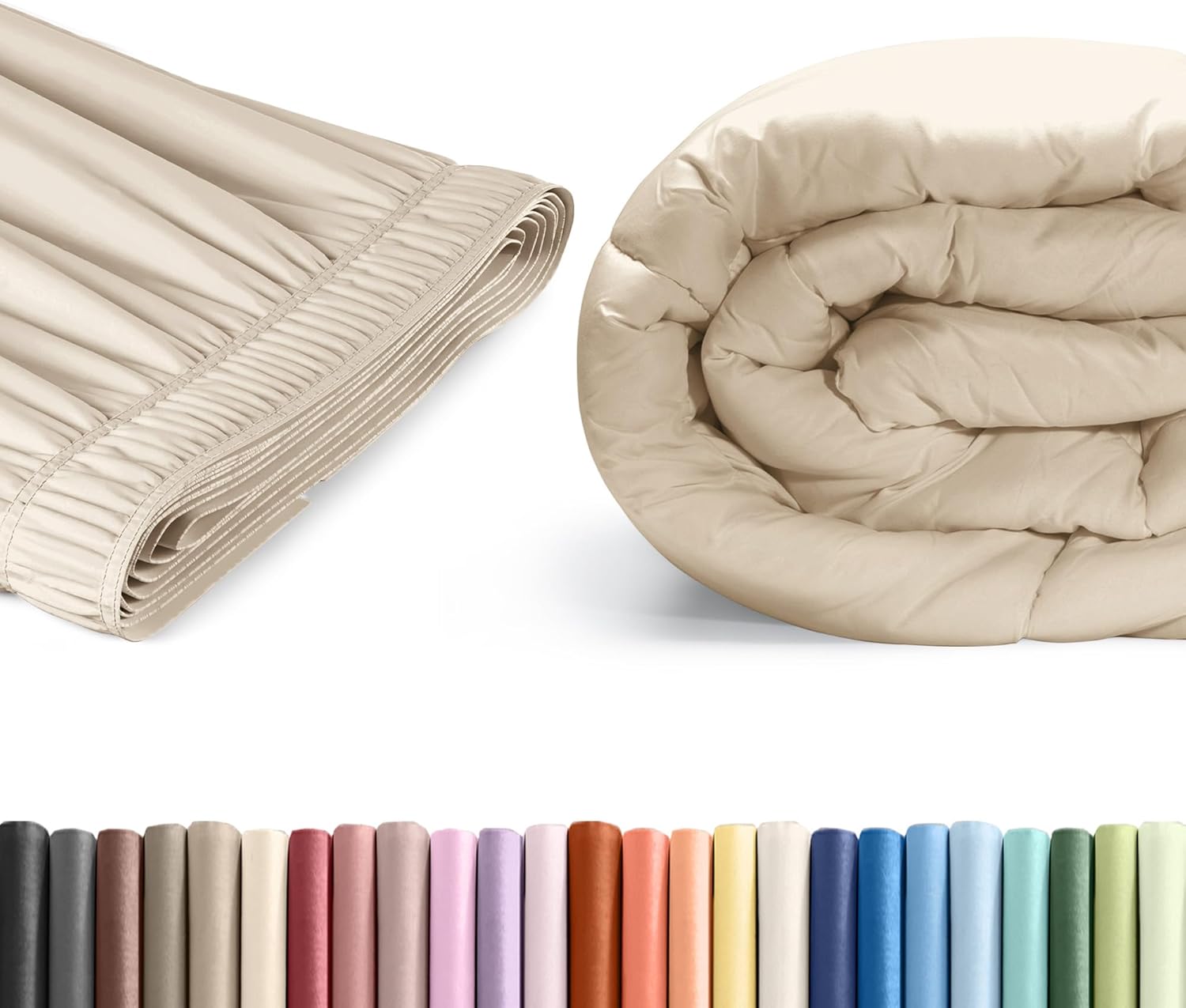 Wrap Around Dust Ruffle Bed Skirt + Comforter Bundle - Cream - for Twin Size Beds with 24 Inch Drop - Elastic Strap - Adjustable Pleated Bedskirt Fabric - Wrinkle Free - for Women, Men, Kids & Teens