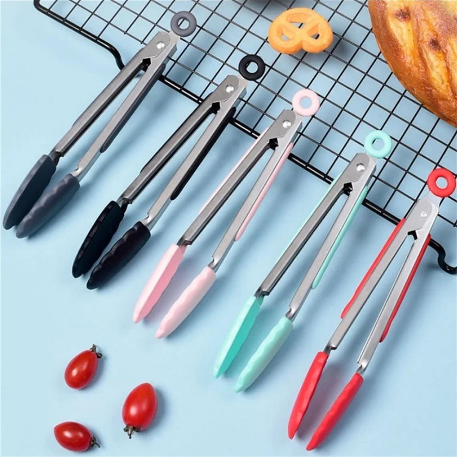 2 unids/set pinzas for alimentos de 7 pulgadas cocina acero inoxidable antideslizantes silicona herramientas(White)