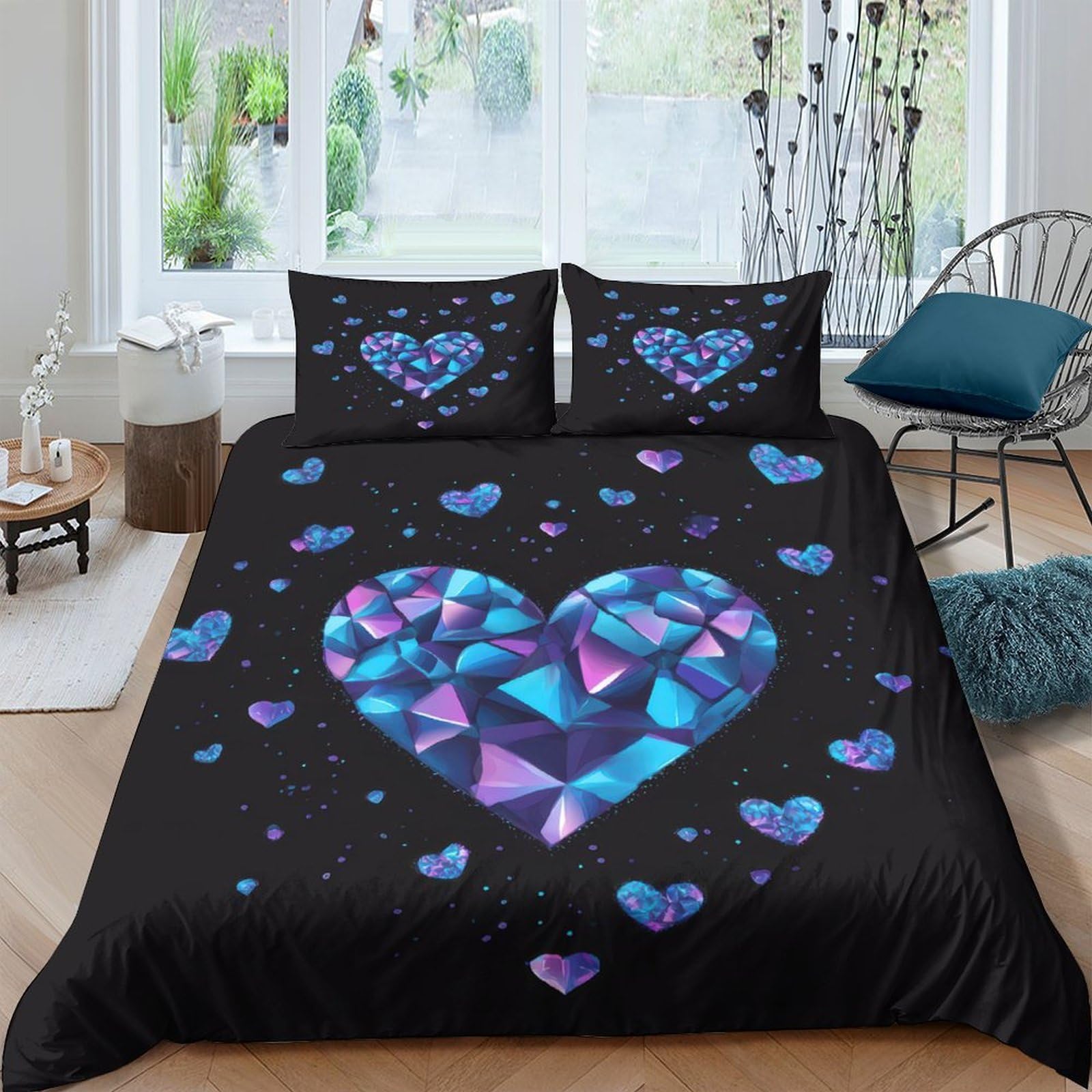 Ctjqhvkz Style-1 3D Printed Geometric Heart Fitted Sheet Microfiber Soft Bedroom Decor Purple Blue Mattress Cover Single（135X200cm）