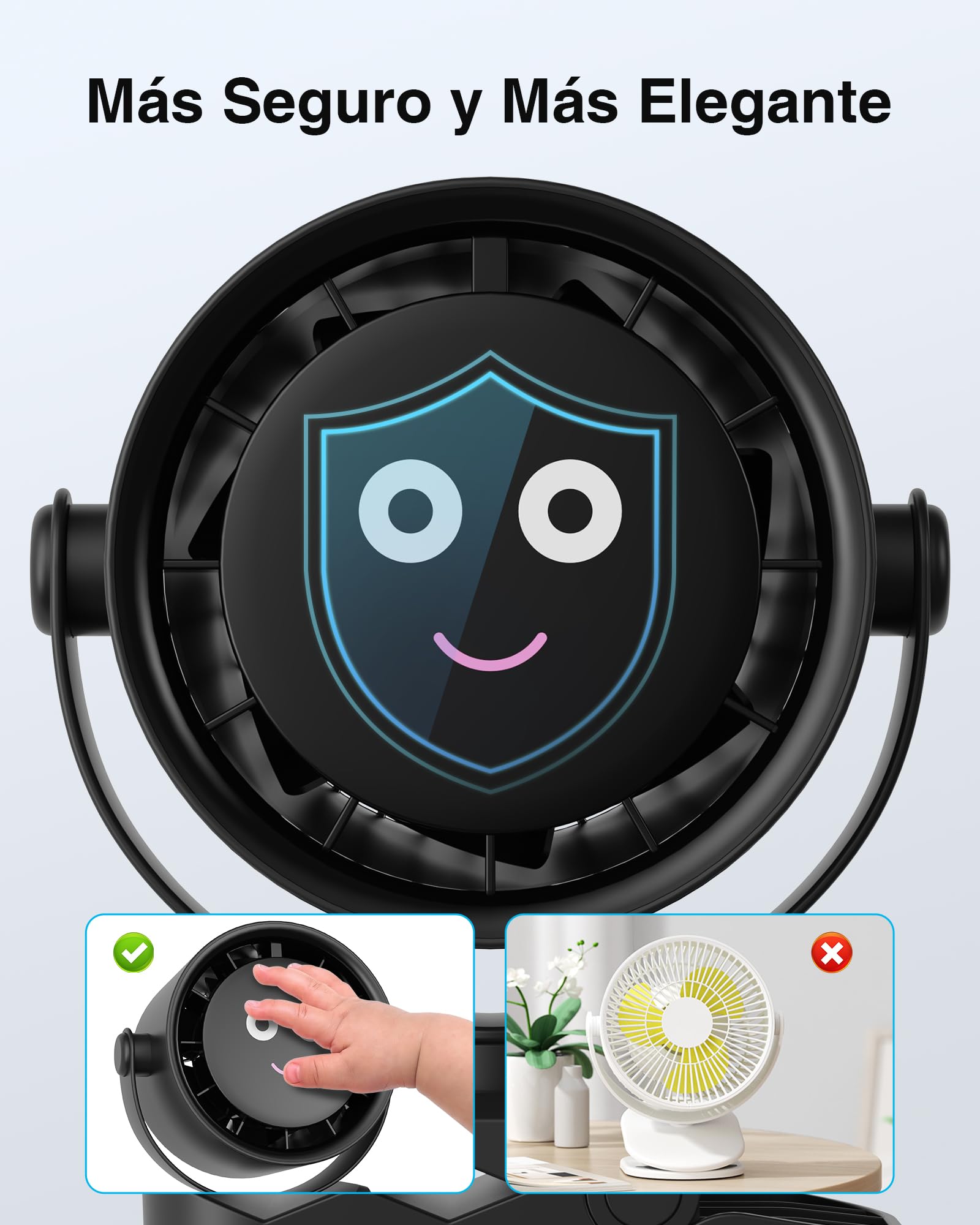 Ventilador Portátil de Clip, Mini Ventiladores de USB Recargable, Rotación de 720 Grados, 5 Velocidades con Pantalla LED, Silencioso Fan de Mesa para Oficina, Hogar, Acampar, Cochecito de Bebé