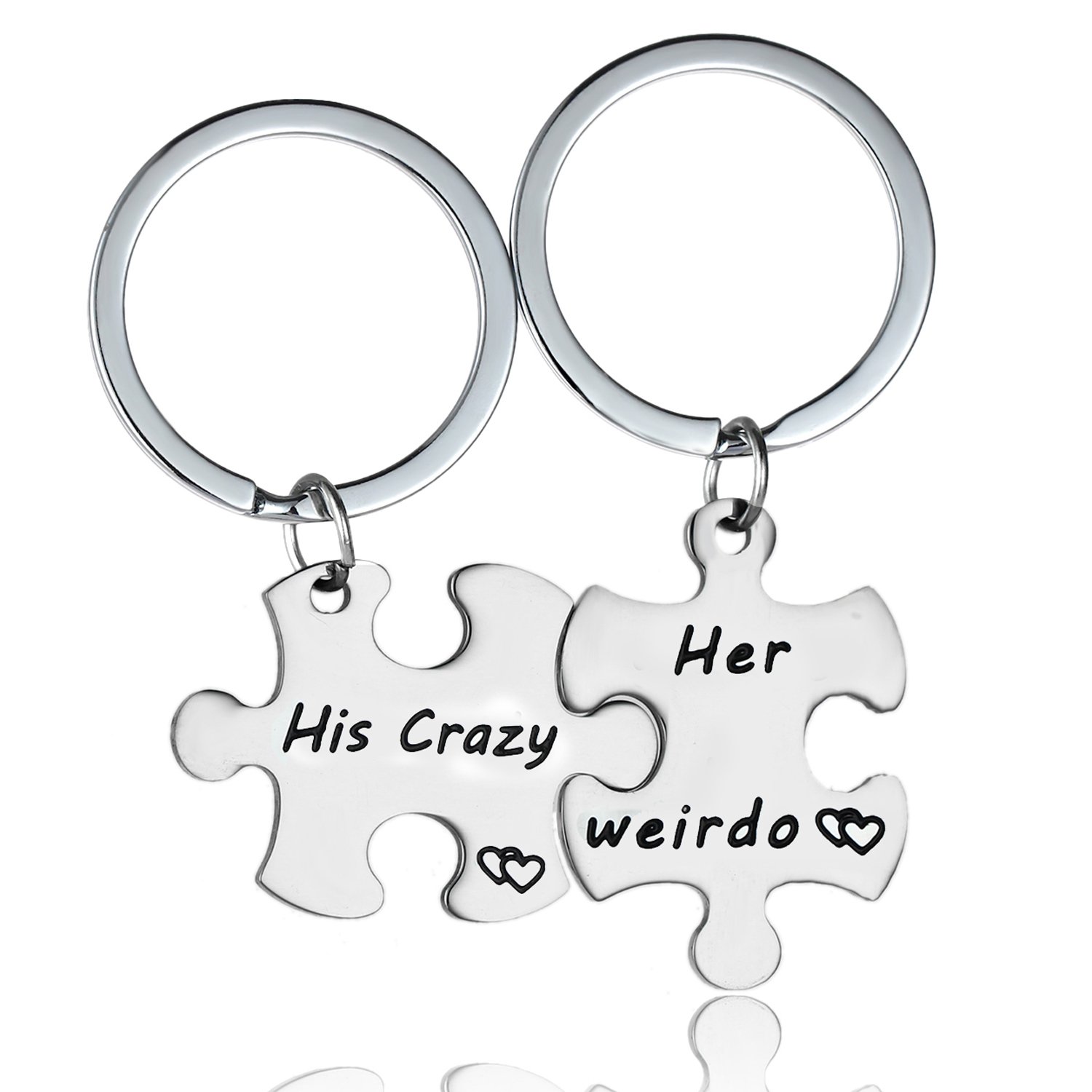 YeeQin 2PCs His Crazy Her Weirdo Couples Keychains Set, Couple Necklace Set, Personalized Couples Jewelry, Gift for Boyfriend Girlfriend Lover (Keychain Set)