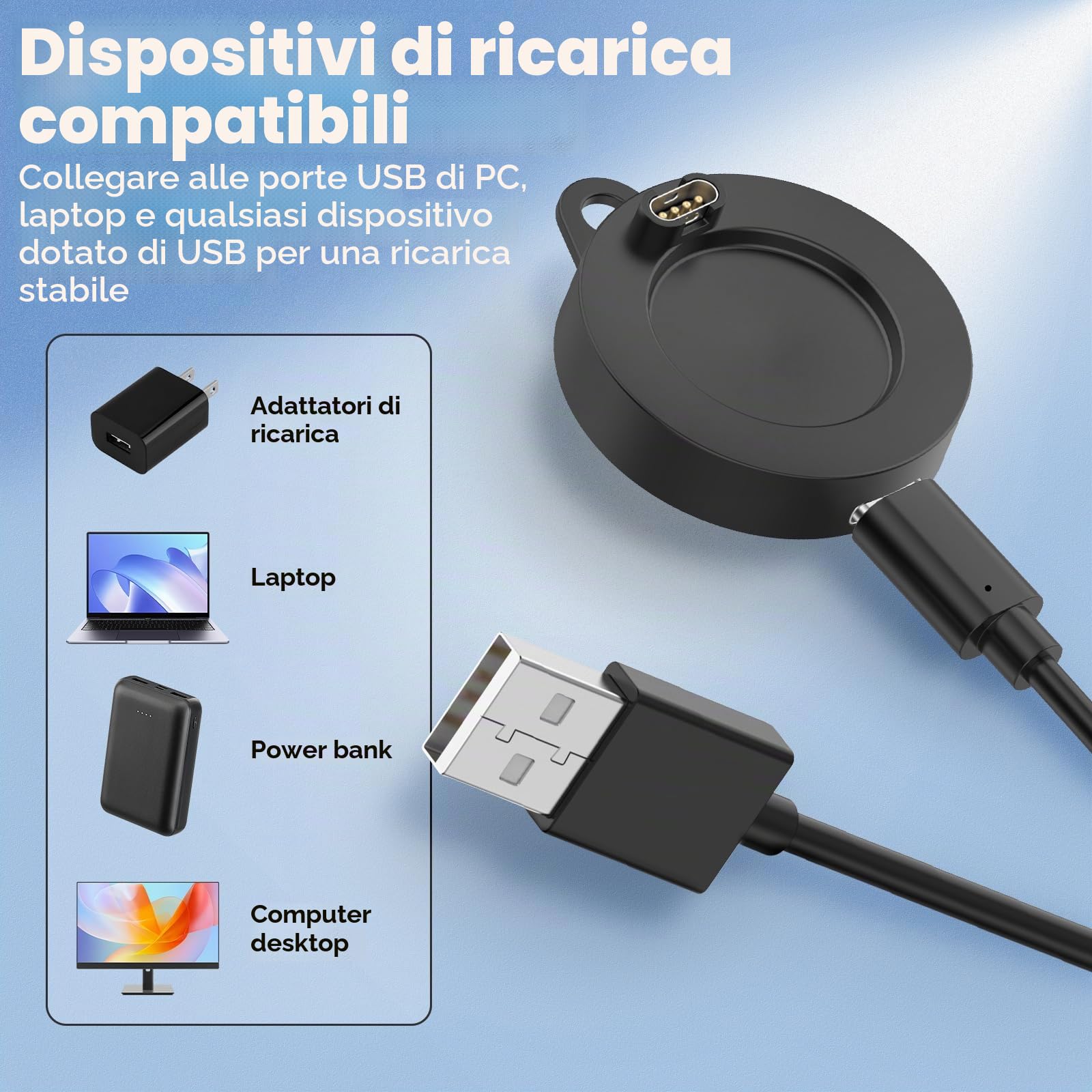 Caricatore USB C Per Garmin Fenix 8/7/6/5, Base Di Ricarica E Cavo Da 1m – Compatibile Con Molti Modelli - 3