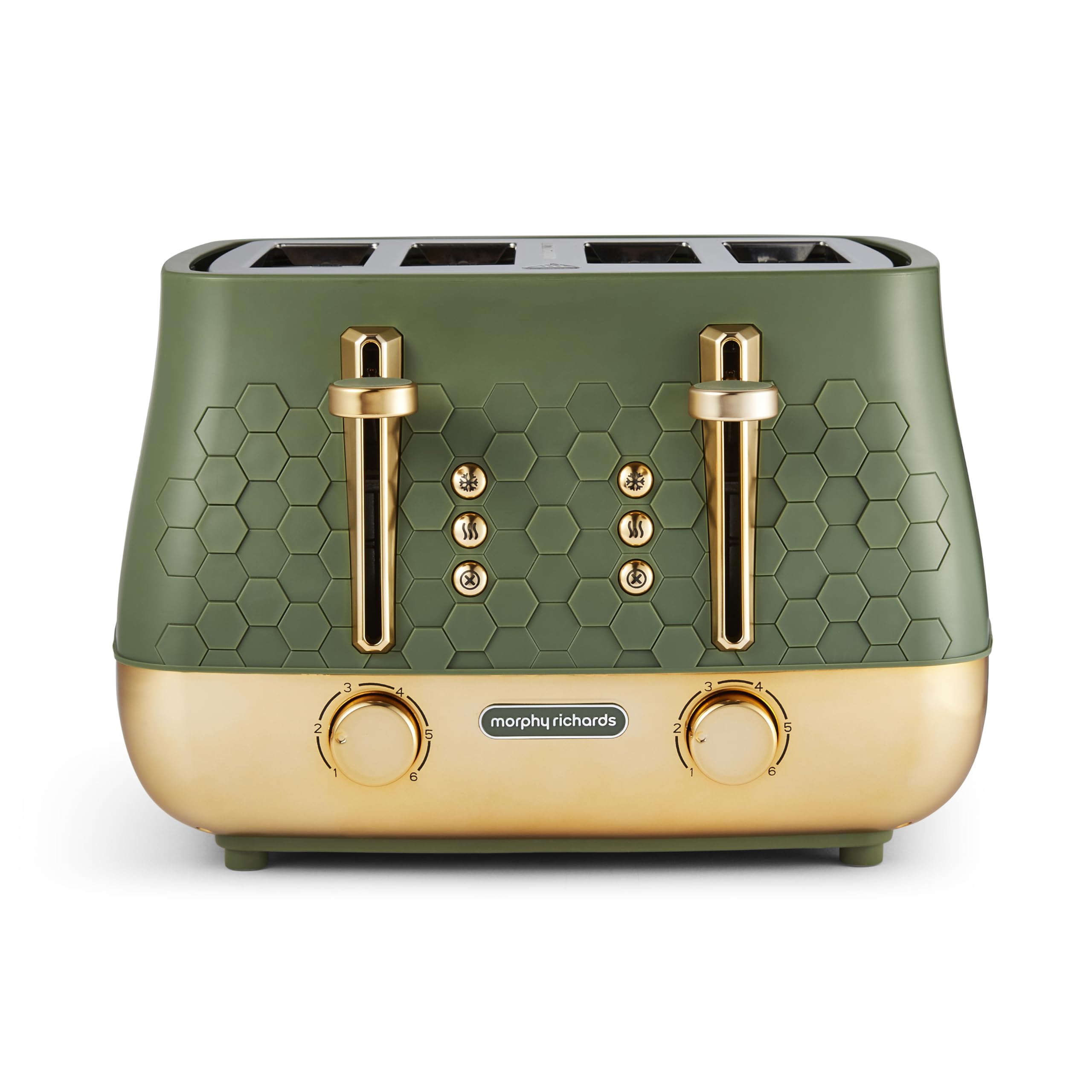 Morphy Richards Cassini 4 Slice Toaster, Variable Browning and Width Slots, 6 Power Levels, Removable Crumb Tray, Illuminated Buttons, High Lift, Defrost, Reheat, 800W, Olivine Green, 243022