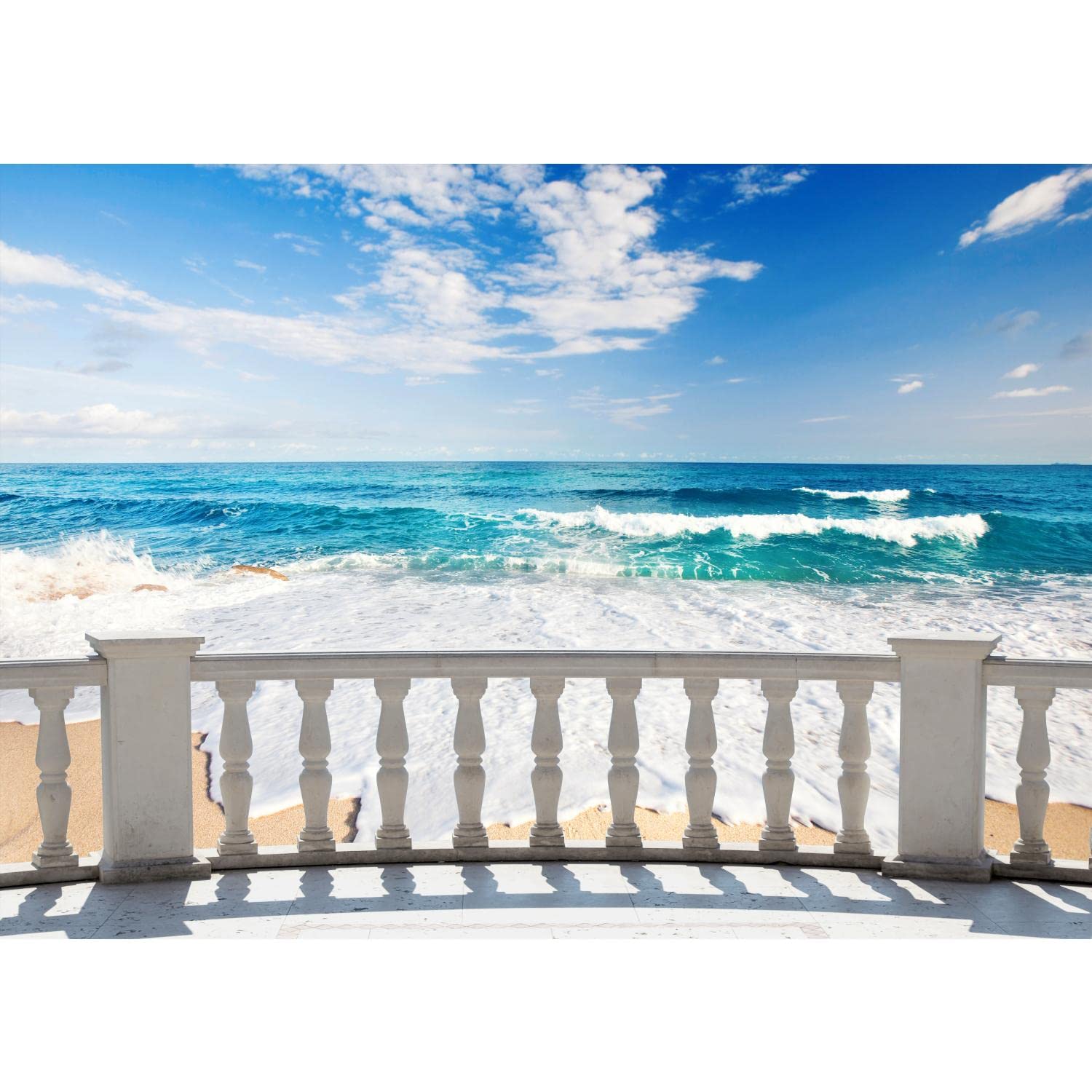 Runa Art Papel tapiz fotográfico Playa terraza del mar Moderna Lana Sala Cuarto Salón - Made in Germany - azul beige 9028010a