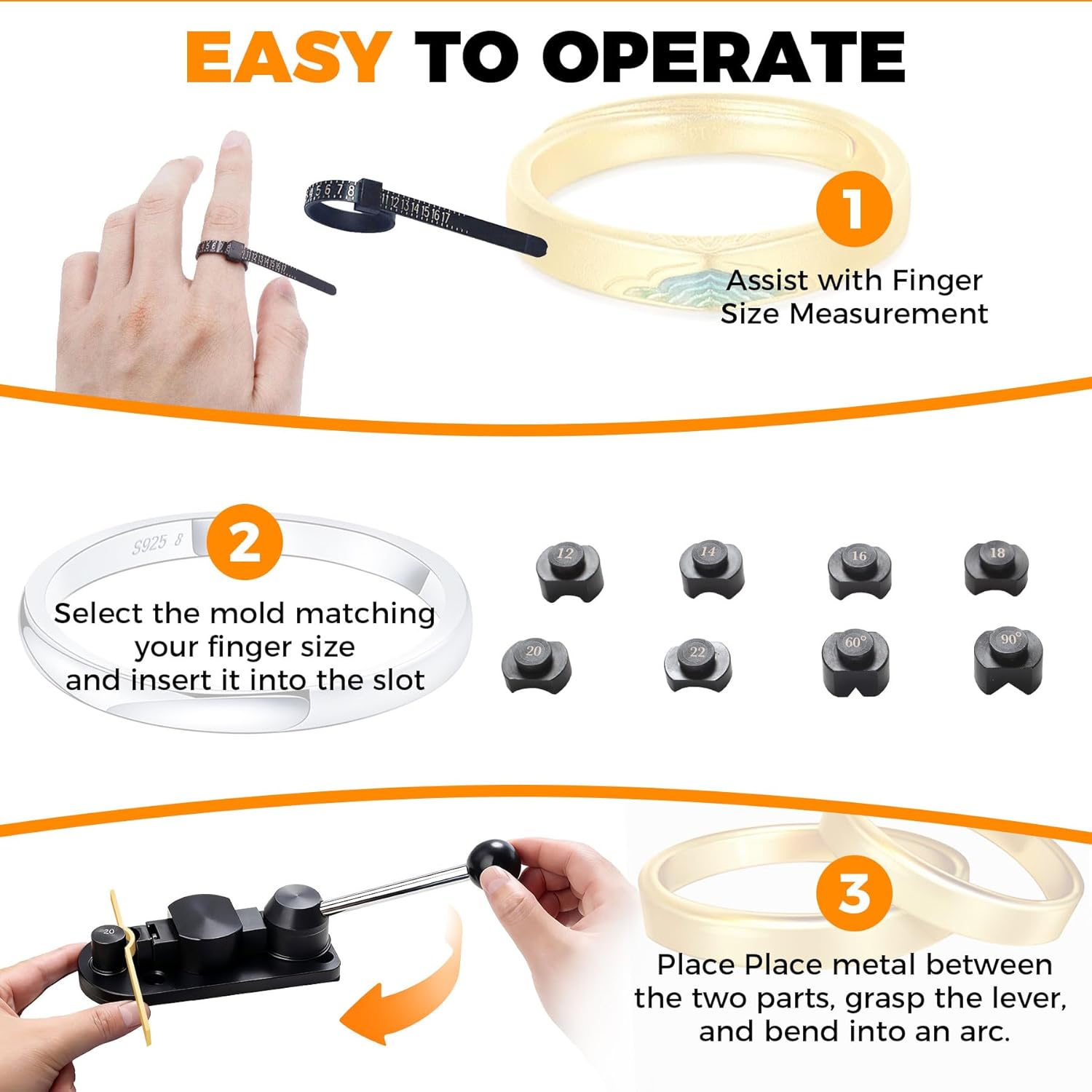 Sidasu 18 Pcs Ring Bending Tool, Spoon Ring Making Kit for DIY Jewelry, Ring Bender with Nylon Dies Set/Measurement Gauge, Precision Metal Craft Tool for Beginners & Professionals