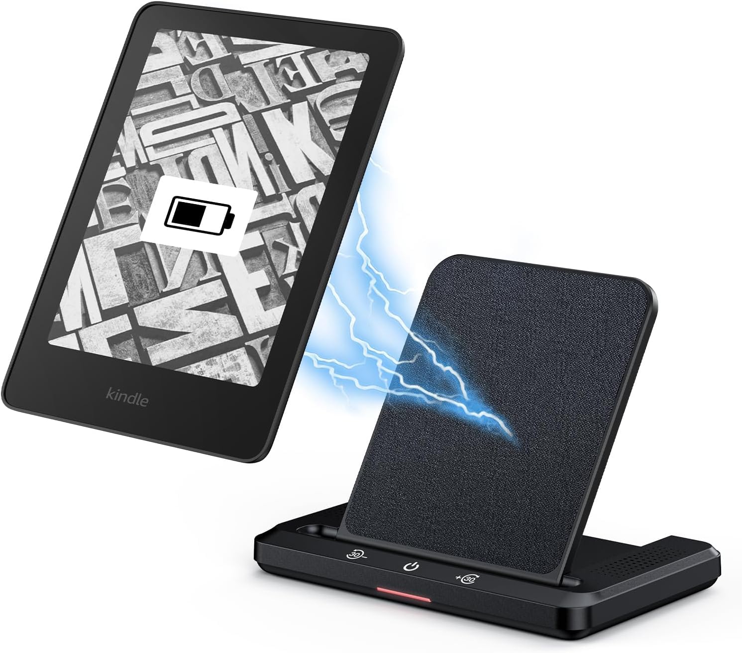 Dock di ricarica wireless e altoparlante per audiolibro, ricarica wireless compatibile con Kindle Paperwhite Signature Editions 32 GB (2022 e 2024) e Kindle Colorsoft Signature Edition (32 GB), iPhone