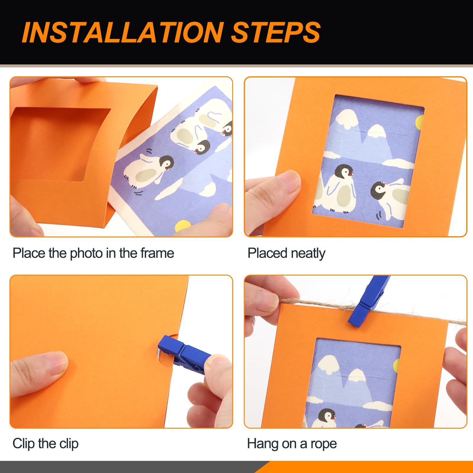 Set 50 Cornici In Carta - 13.5x18.5 Cm, 10 Colori, Con Clip E Corde, Per Decorazione Parete - Foto 14