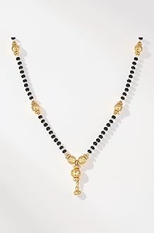 ZENEME Gold-Plated Black & White Artificial Stones Studded & Beads Beaded Locket Mangalsutra For Women