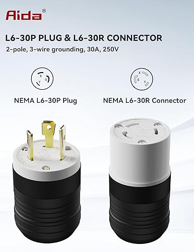 Miniatura 2 de AIDA NEMA L6-30P Enchufe de bloqueo, reemplazo de enchufe macho de generador giratorio, 30 amperios, 250 voltios, 2 polos de 3 cables, enchufe