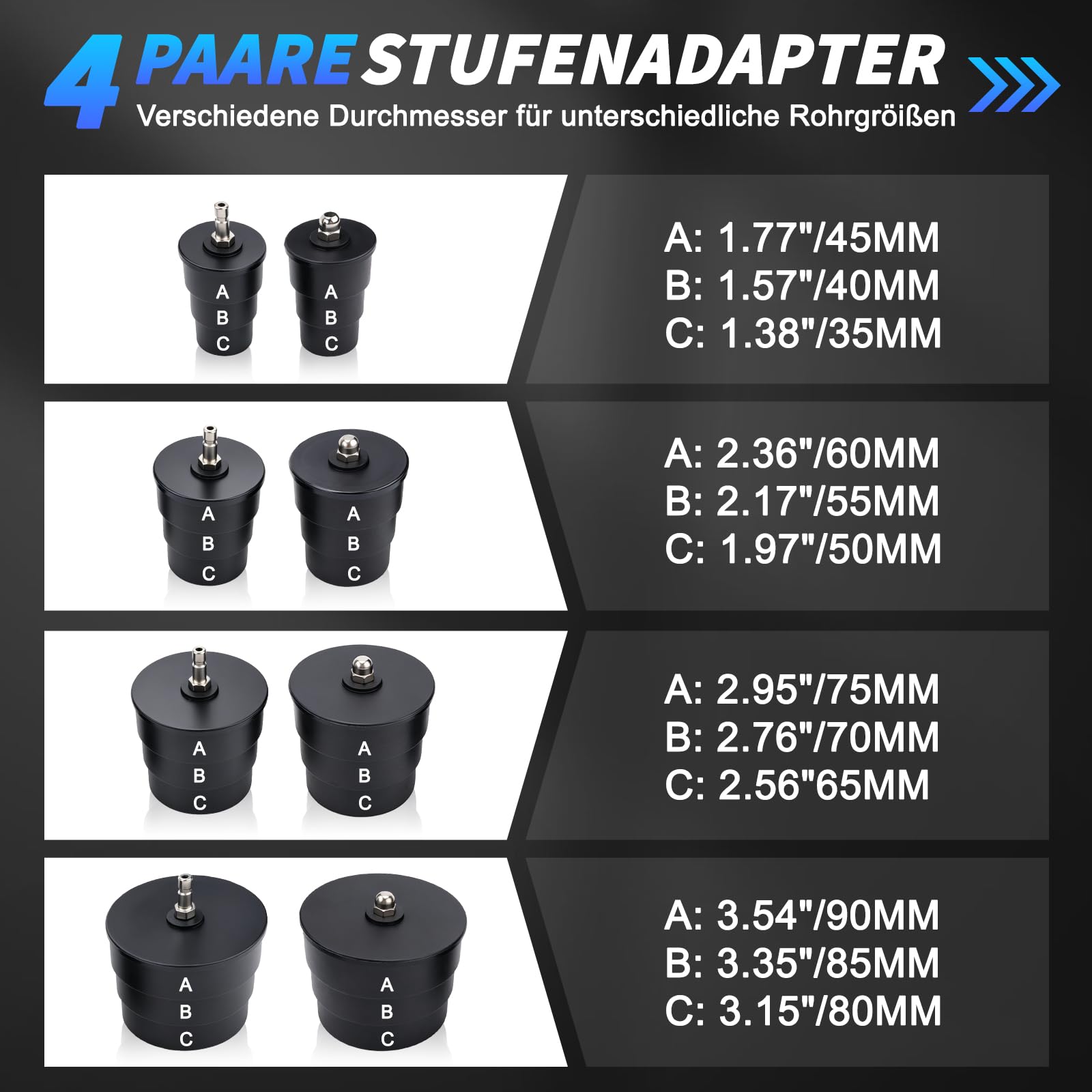 Turbolader Test Set 9 Stück Turbolader Ladeluft System Adaptersatz, Abdrücksatz für Ladeluftkühler, Prüfwerkzeuge für Ladeluftschläuche, Abgasturbolader und Kompressorsysteme
