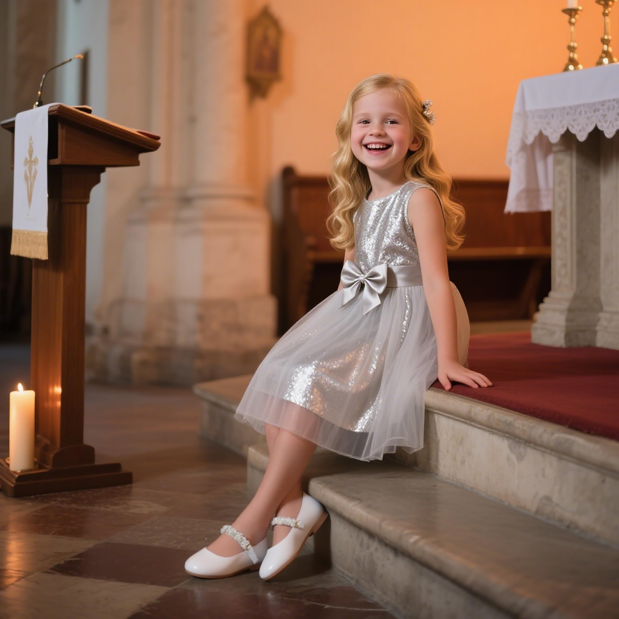 THEE BRON Girl's Toddler/Little Kid Ballet Mary Jane Flat Dress Shoes(AF476 Little Kid,White/11M)