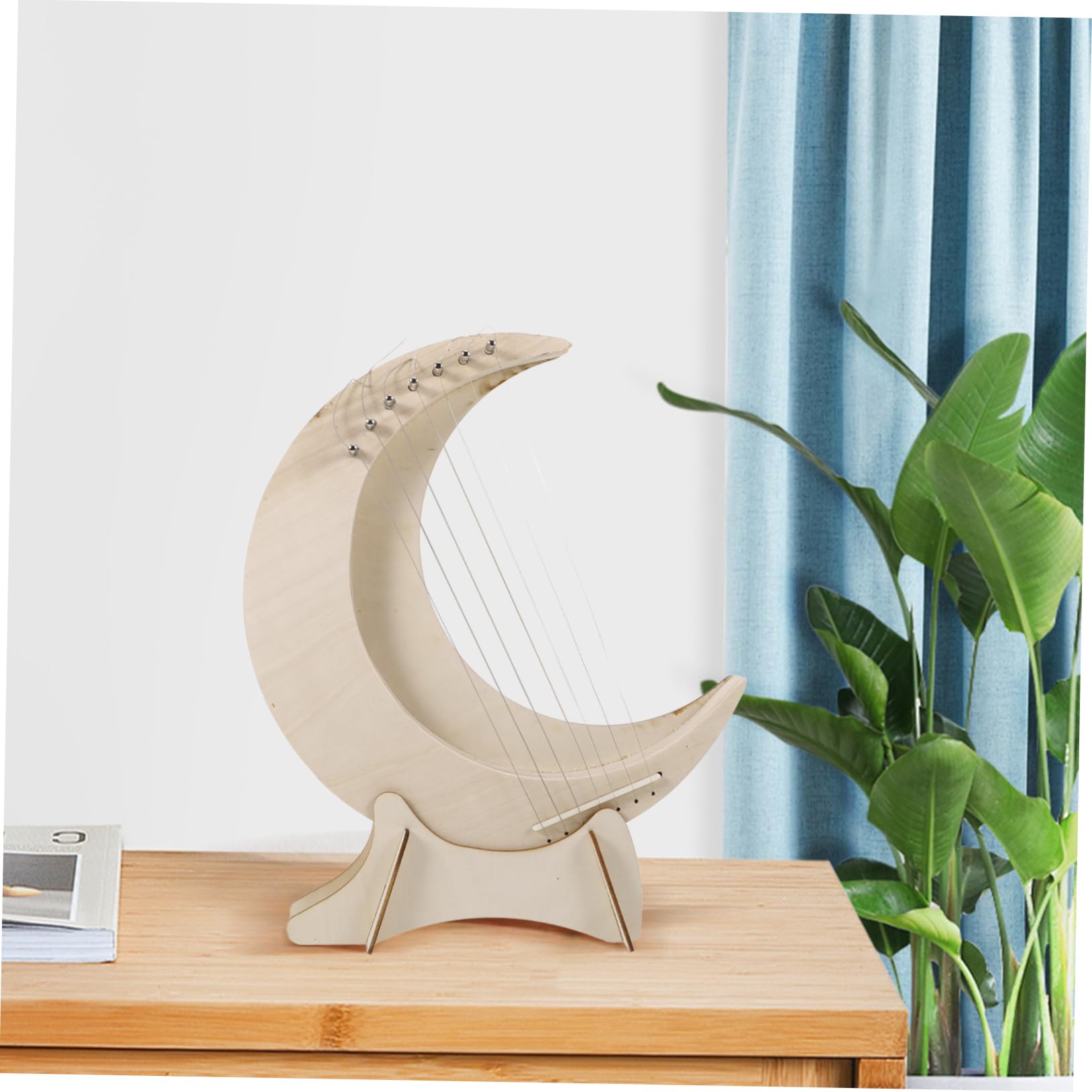 TOYANDONA Arpa de Madera de 7 Tonos Forma de Luna, Instrumento Musical Portátil para Principiantes Diseño Creativo y Sonido Melodioso y Brillante