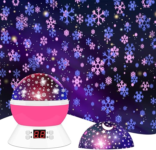 MOKOQI Snowflake Projector Night Light Indoor, Snowflake Nightlight with Timer, Star Lights Projector for Ceiling Kids Room Decor Gifts for 3-8 Year Old Girls Christmas Birthday Gift for Toddler