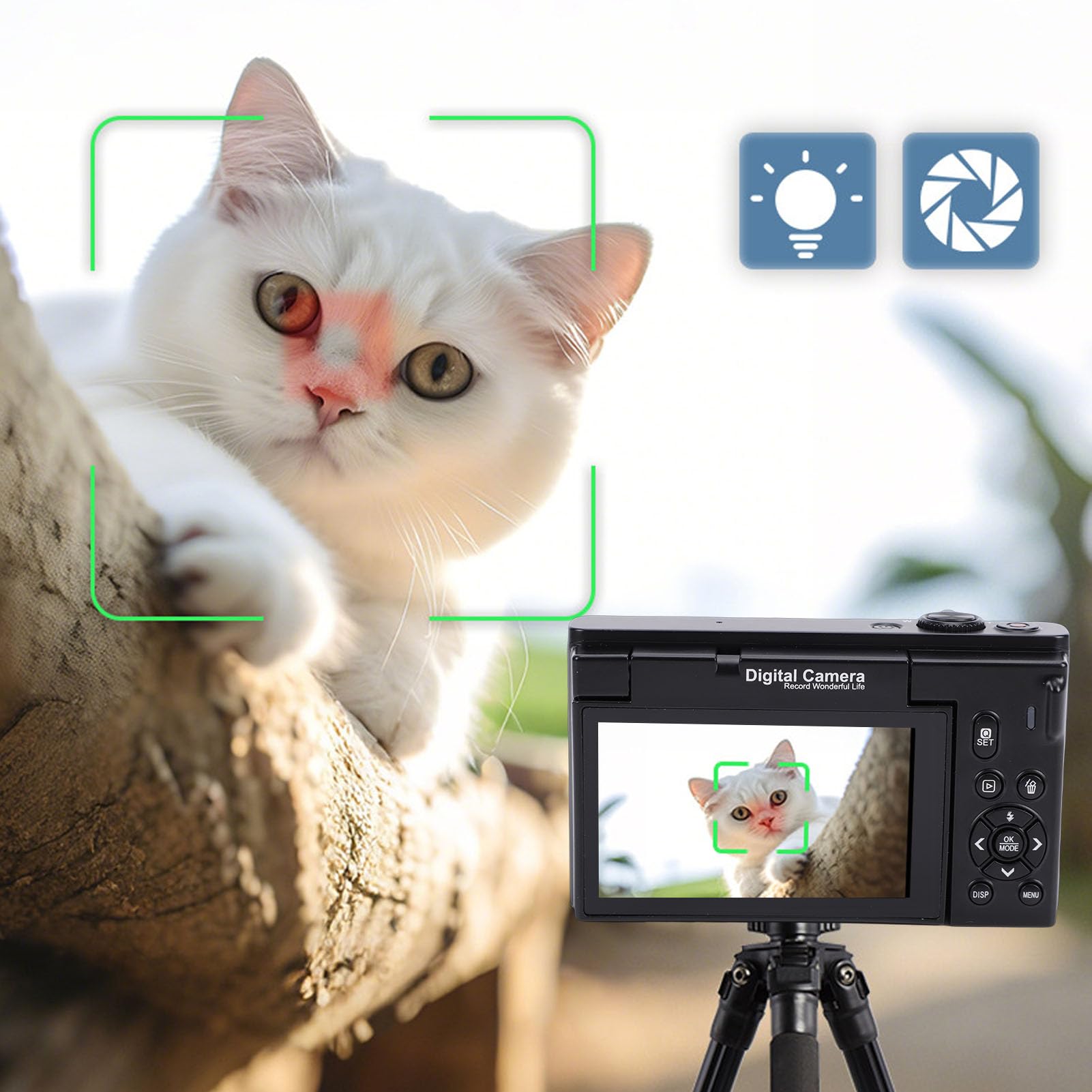 Sxhlseller Fotocamera Digitale 4K per Fotografia, Videocamera WiFi da 75 MP con Schermo Ribaltabile da 3,0 Pollici, Zoom 18x Autofocus WiFi Fotocamere da Viaggio Funzione di Abbellimento (Black)