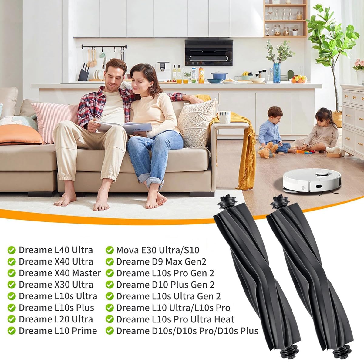 2 wymienne szczotki rolkowe do odkurzaczy Dreame X30 Ultra/ X40 Ultra/ L10s Ultra/ L20 Ultra/ L10s Pro Ultra/ L10s Plus/ L30 Ultra/ L40 Ultra/Mova P50 Ultra/ P50 Pro Ultra