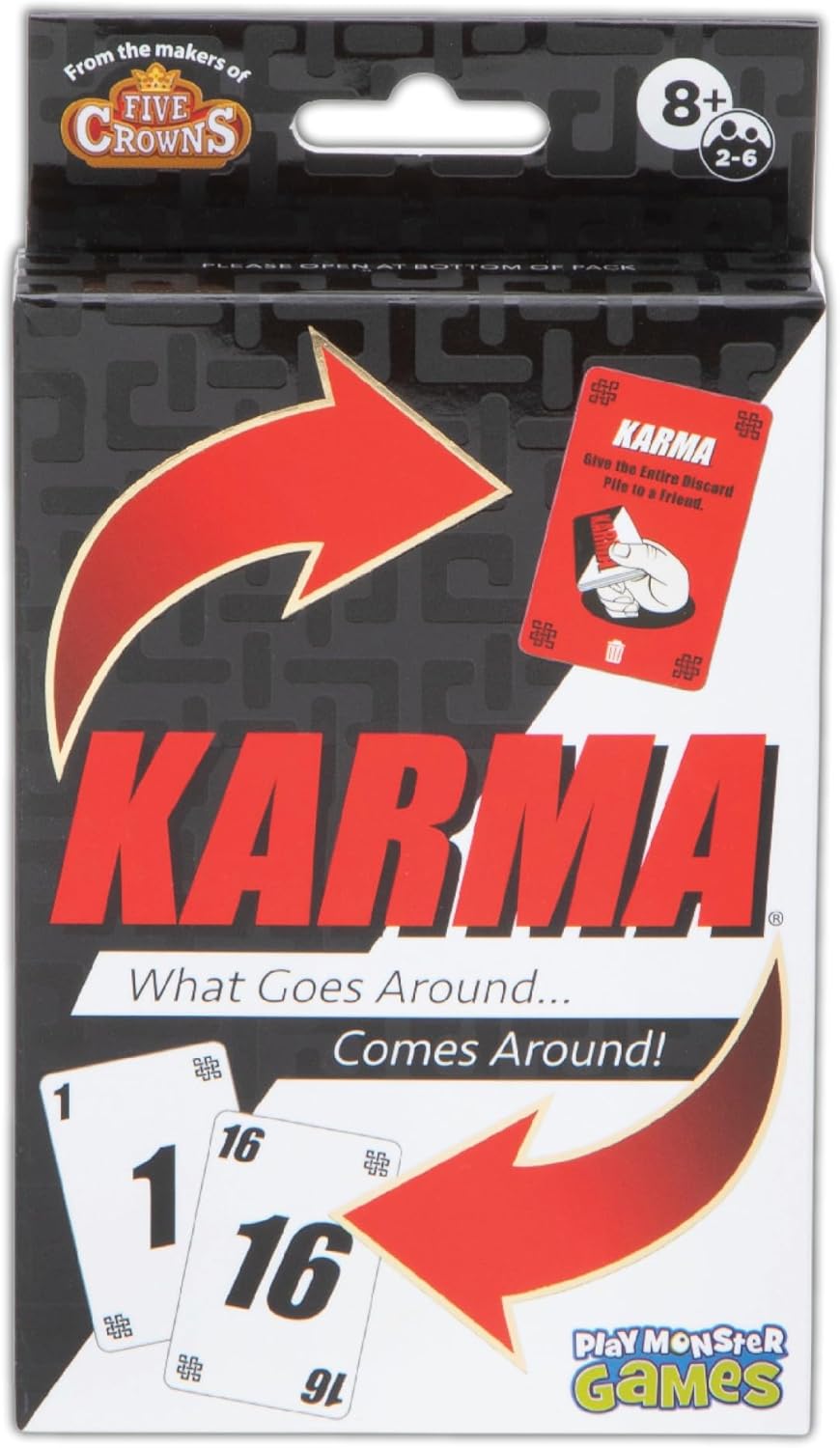 PlayMonster Games - Karma Card Game (Vertical Package) - What Goes Around... Comes Around! - A Game of Elimination from The Makers of Five Crowns, 2-6 Players Ages 8+