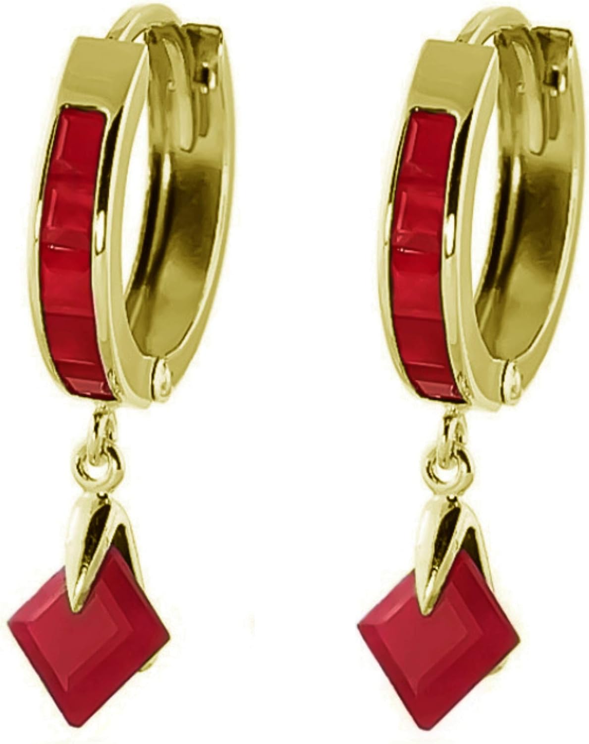 14k Solid Yellow Gold Dangling Hoop Earrings 3.7 ct Ruby - Image 2