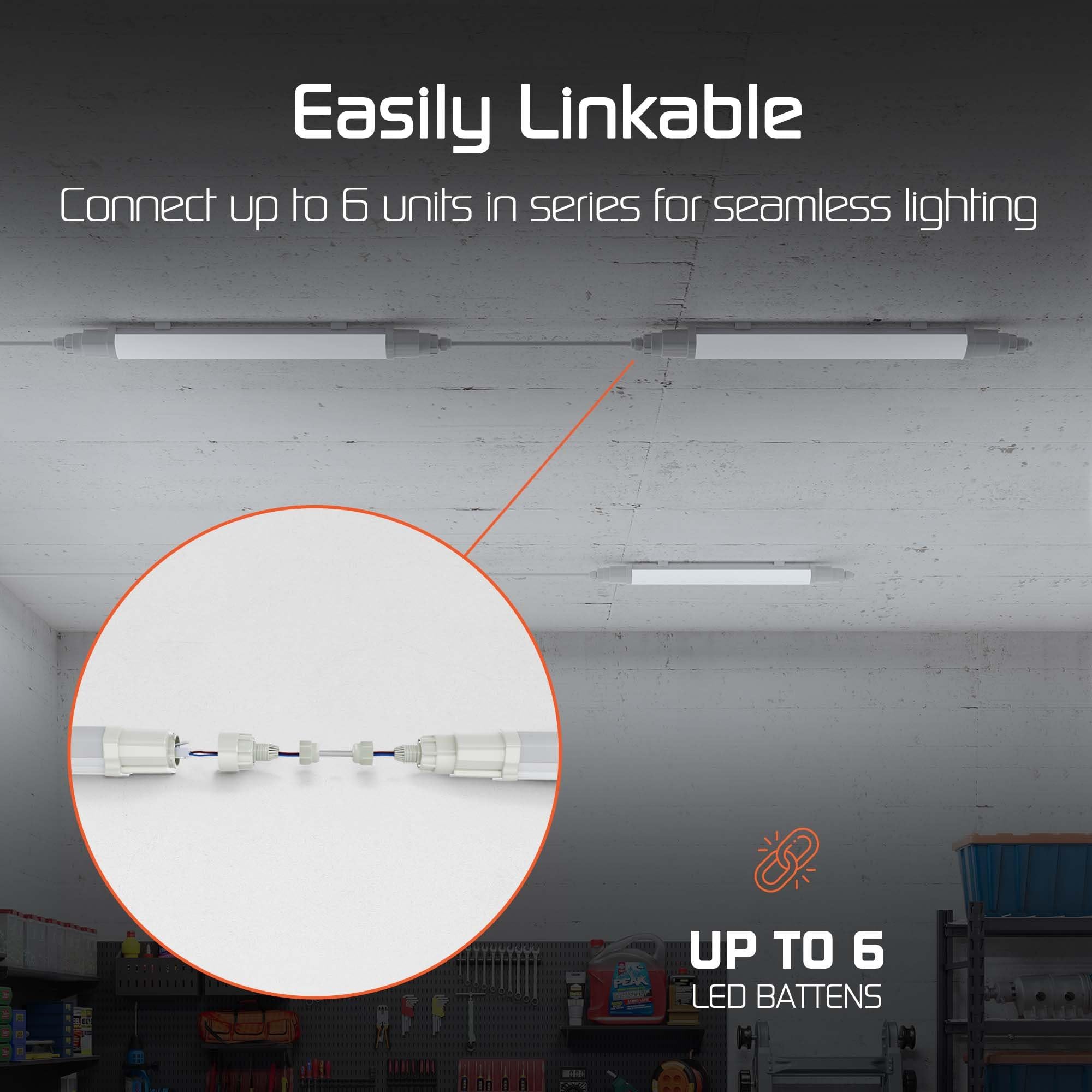 Ledvion 8er Set Feuchtraumleuchte LED 150cm 40W 120lm/W 6500K IP65 | Koppelbar fuer Garage Werkstatt Keller und trockene Innenraeume mit einfacher Montage