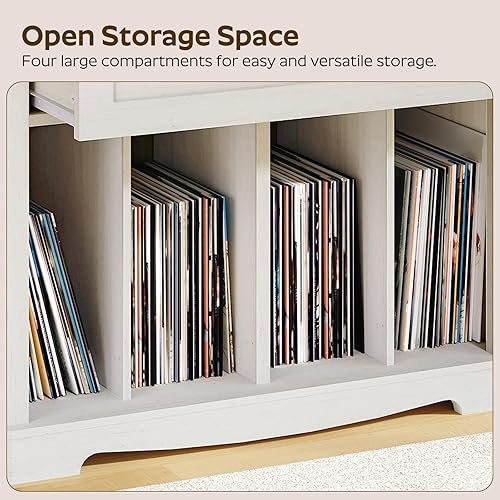 Miniatura 7 de Soporte grande para tocadiscos con estación de carga, gabinete de almacenamiento de discos de vinilo con capacidad para hasta 200 álbumes,