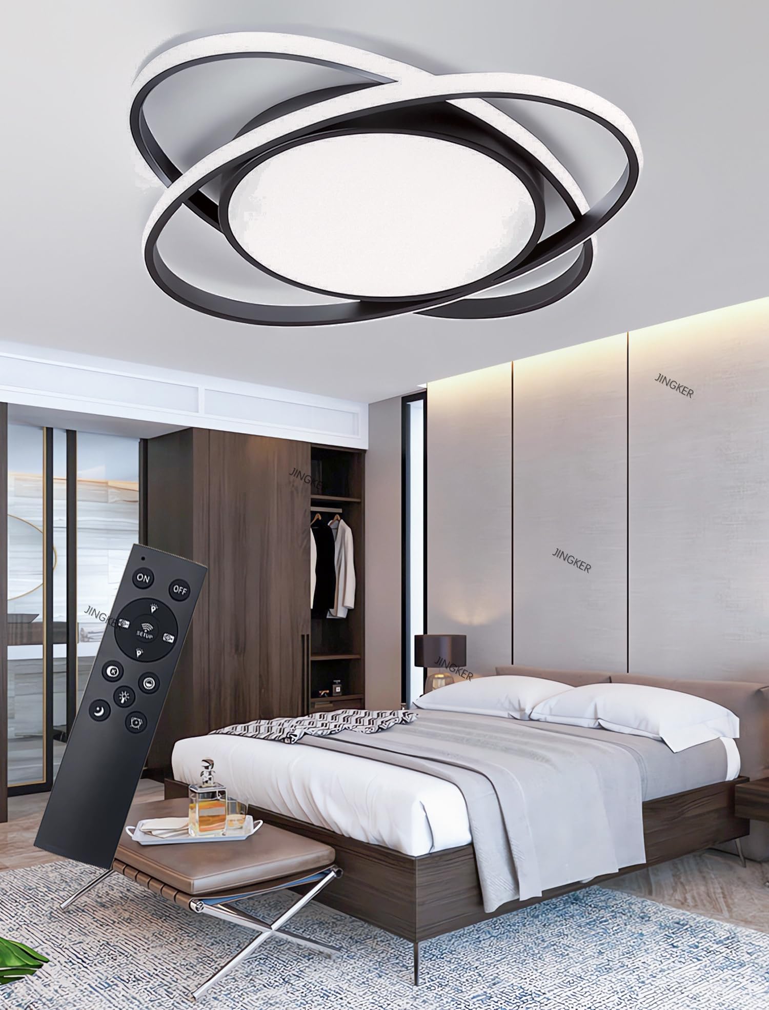 Nowoczesna minimalistyczna lampa sufitowa LED sypialni Okrągła konstrukcja 72W zpilotem Półwpuszczana lampa sufitowa Lampa sufitowa salonu Odpowiednia salonów isypialni (Czarny, L53cm)