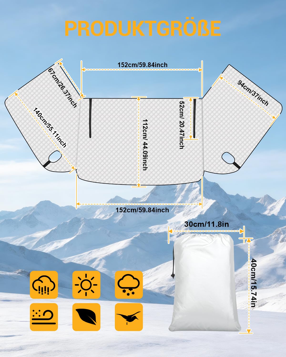 Frontscheibenabdeckung MK8 MK9 Thermomatte Wohnmobil mit Zipper | Windschutzscheibenabdeckung, Aluminiumfolie, UV-Schutz, Wasserdicht, für F-ord Transit MK8 und MK9 2015–2026