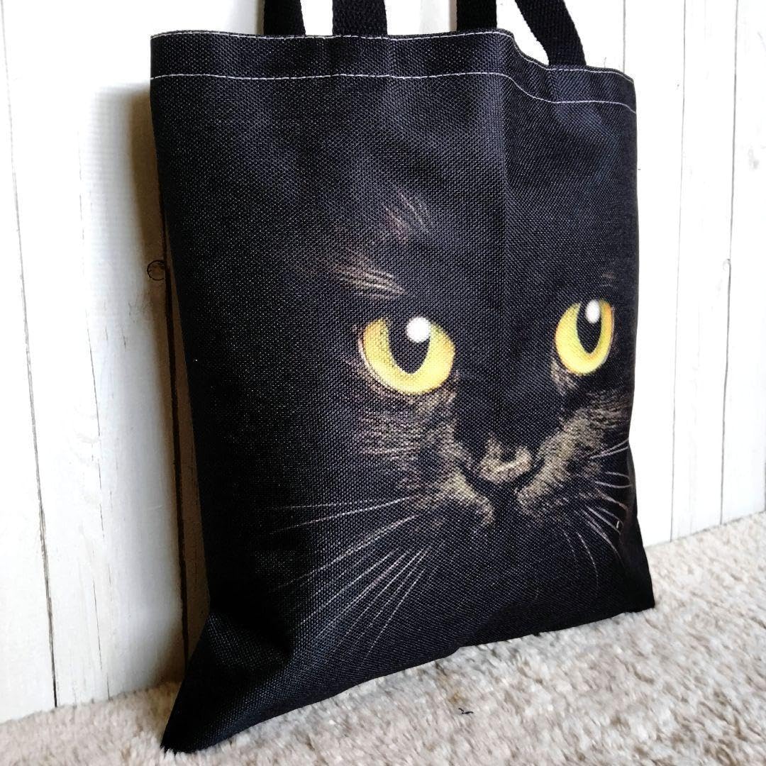 ネコ デザイン エコバッグ 黒 トートバッグ たためる たっぷり 収納 ネコ デザイン エコバッグ 黒 トートバッグ たためる たっぷり 収納