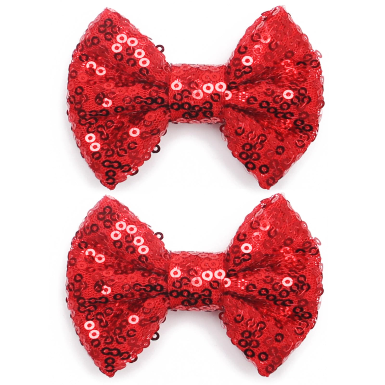 KISZU 3 Inch Glitter Hair Bows Clips, Sparkling Sequin Little Bow HairPins for Baby Girls Children Teens and Women (Red)