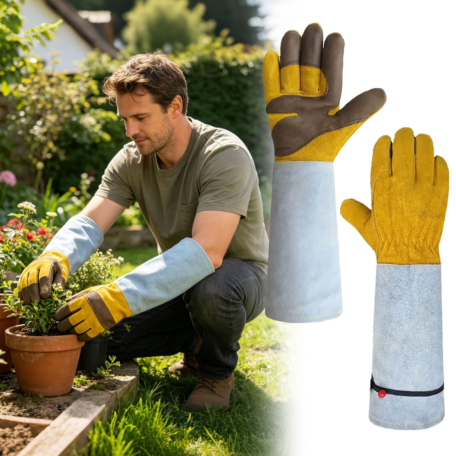 Gants de jardinage anti-poignets, en cuir de vachette imperméable, longs gants de protection pour travaux de cour, taille de rose, protection des animaux de compagnie, soudure, conception épaisse et
