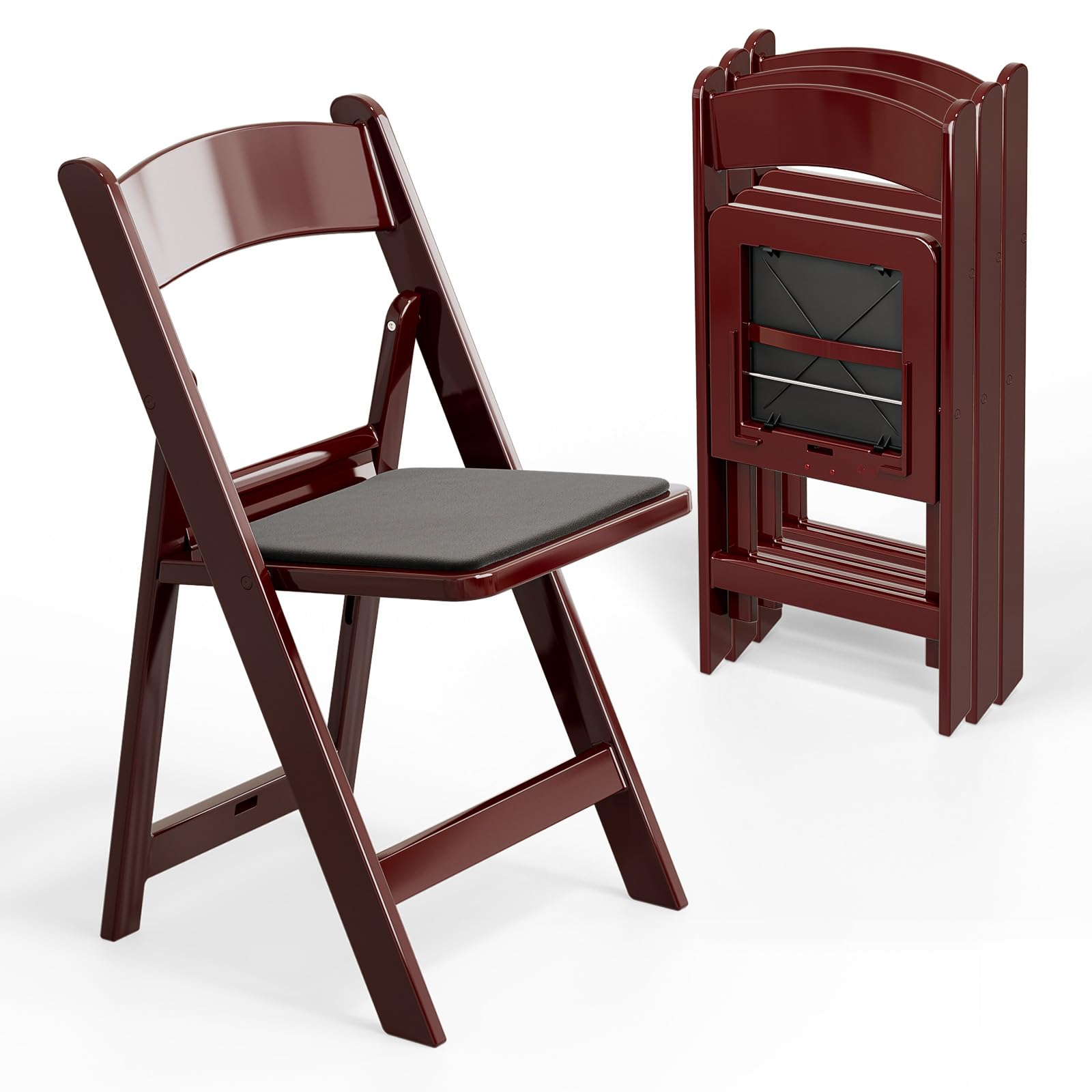 VINGLI Resin Folding Chairs with Cushion, Foldable Plastic Chair with Comfortable Padded Seats, Perfect for Event Party Indoor Outdoor, Reddish Brown,