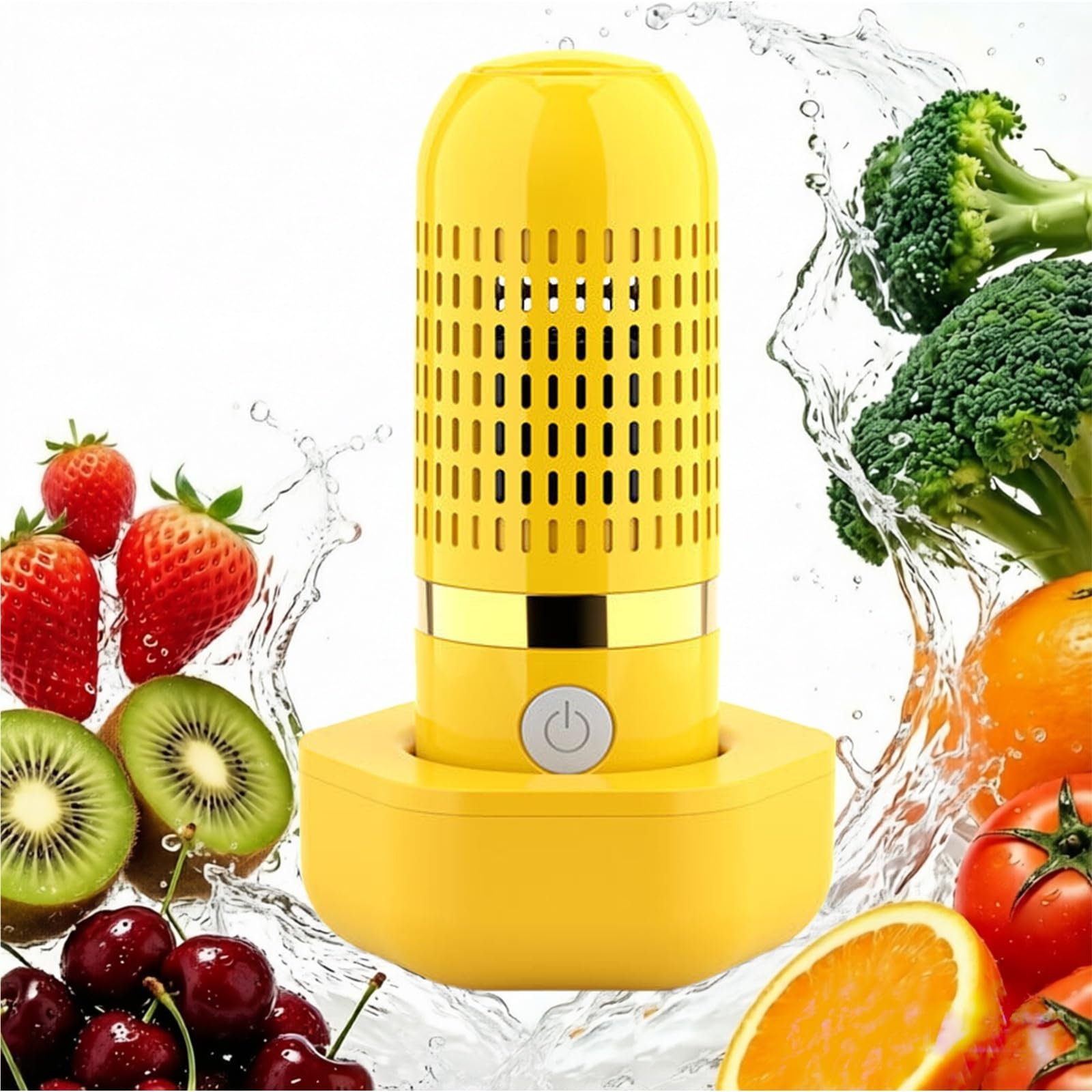 OH-Ion Fruit Vegetable Cleaner With Wireless Charging Base,IPX7 Waterproof Produce Cleaner,10-Min Auto Cleaning Machine For Fruits Veggies Meat Rice Seafood(Yellow)