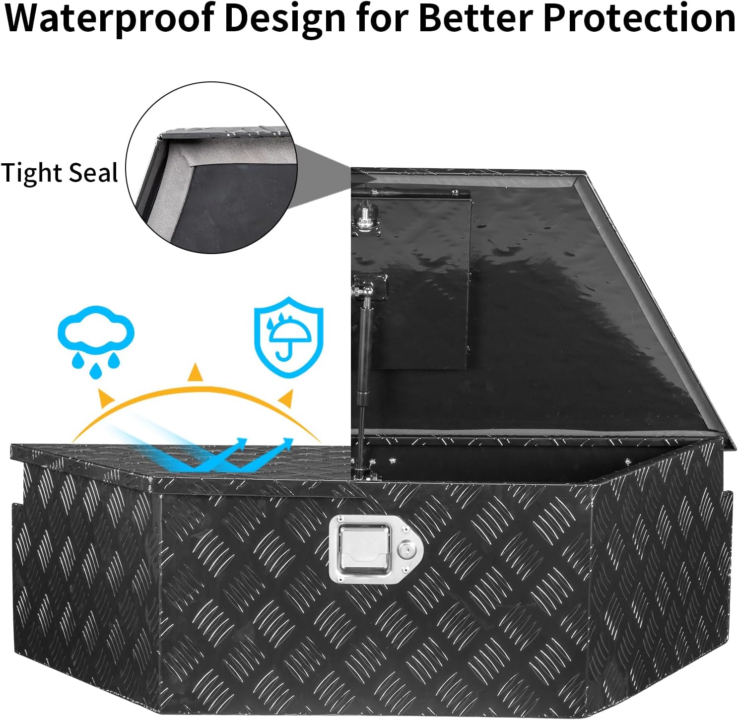 AutoForever 39'' Aluminum Trailer Tongue Tool Box, RV Toolbox, Truck Bed Storage Organizer, Pick up Toolboxes with Lock & Keys,Black, Triangle