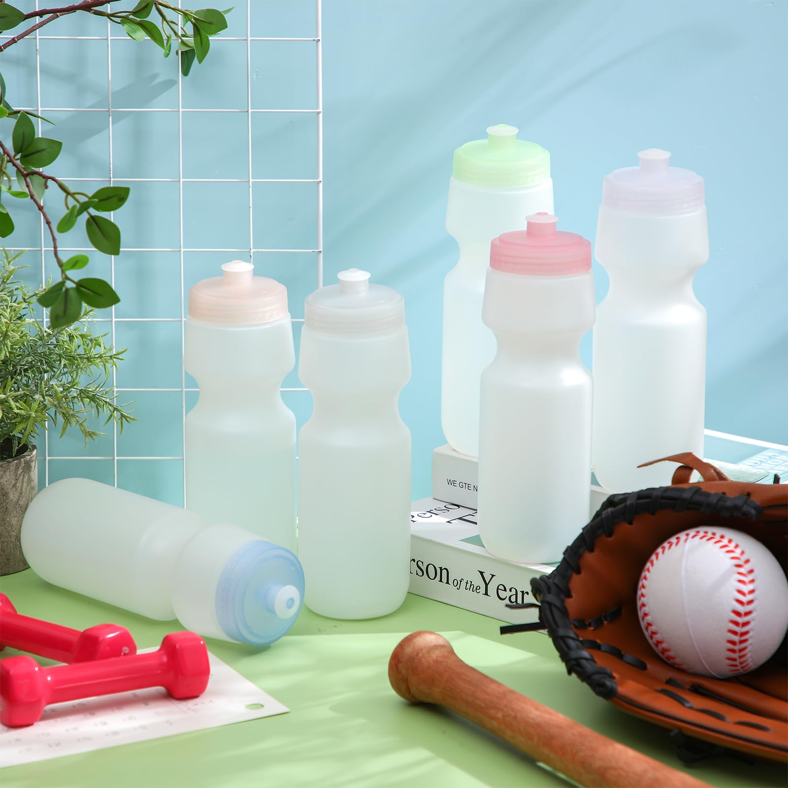 Nitial 24 Stück Sport-Wasserflaschen, Großpackung, 625 ml, wiederverwendbare Sport-Wasserflaschen, blanko, Kunststoff-Wasserflaschen mit Zugverschluss, für Erwachsene, Sport, Fitness, Fahrrad