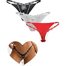 ohmydear Floral G String Thongs for Women Sexy Shiny Rhinestones Chain Micro Thong Underwear Set Plus Size Panties Low Rise Tanga Briefs Ladies Knickers Uk 10-18