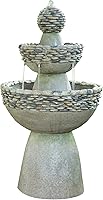 Teamson Home 36.5" 3-Tier Zen Outdoor Pedestal Water Fountain with Pump & Stone Trim, Gray - Soothing Garden Feature