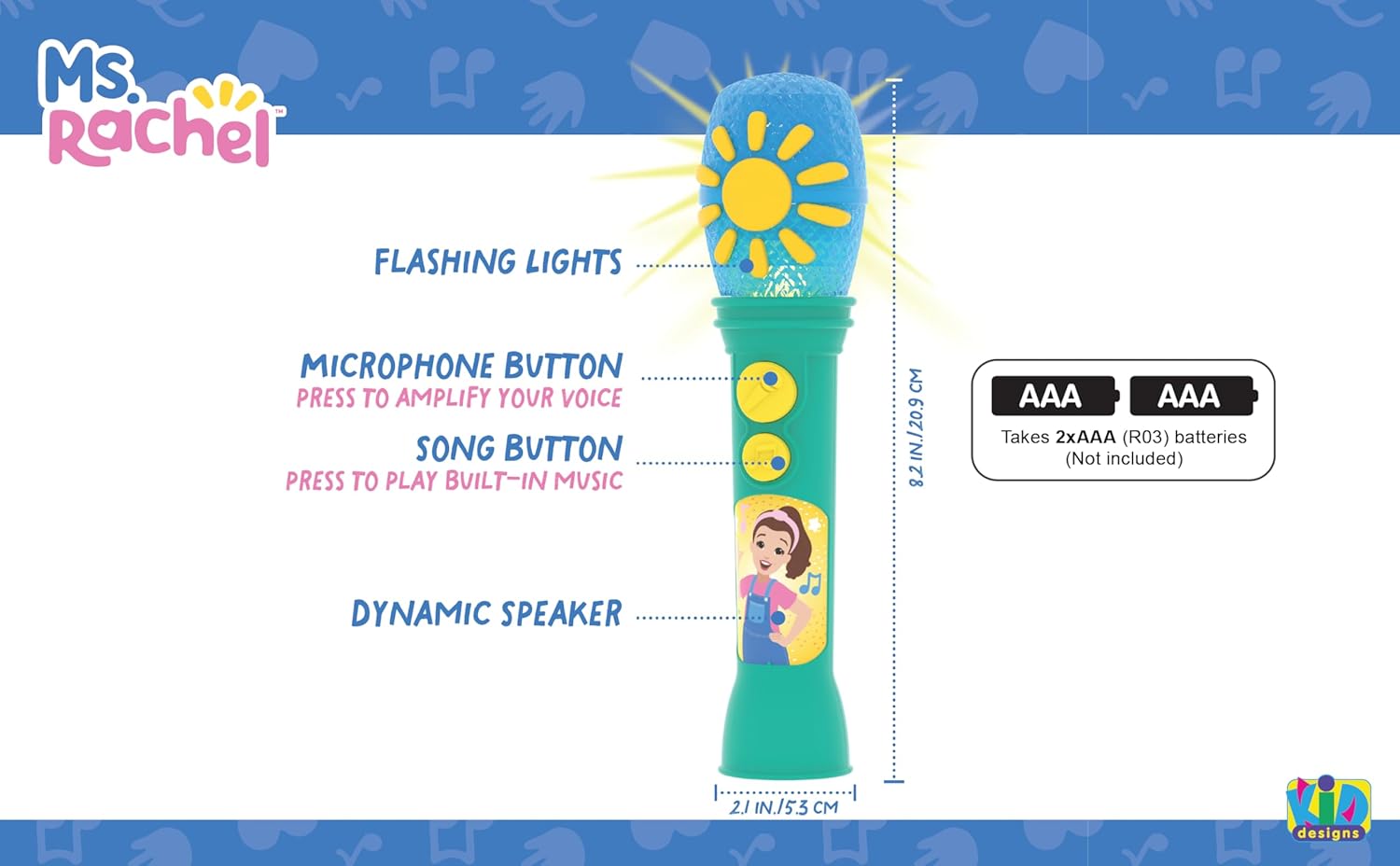 eKids Ms Rachel Toy Microphone for Kids, Includes Built-in Music and Lights, Toddler Toys for Ages 18 Months and Up (Green)