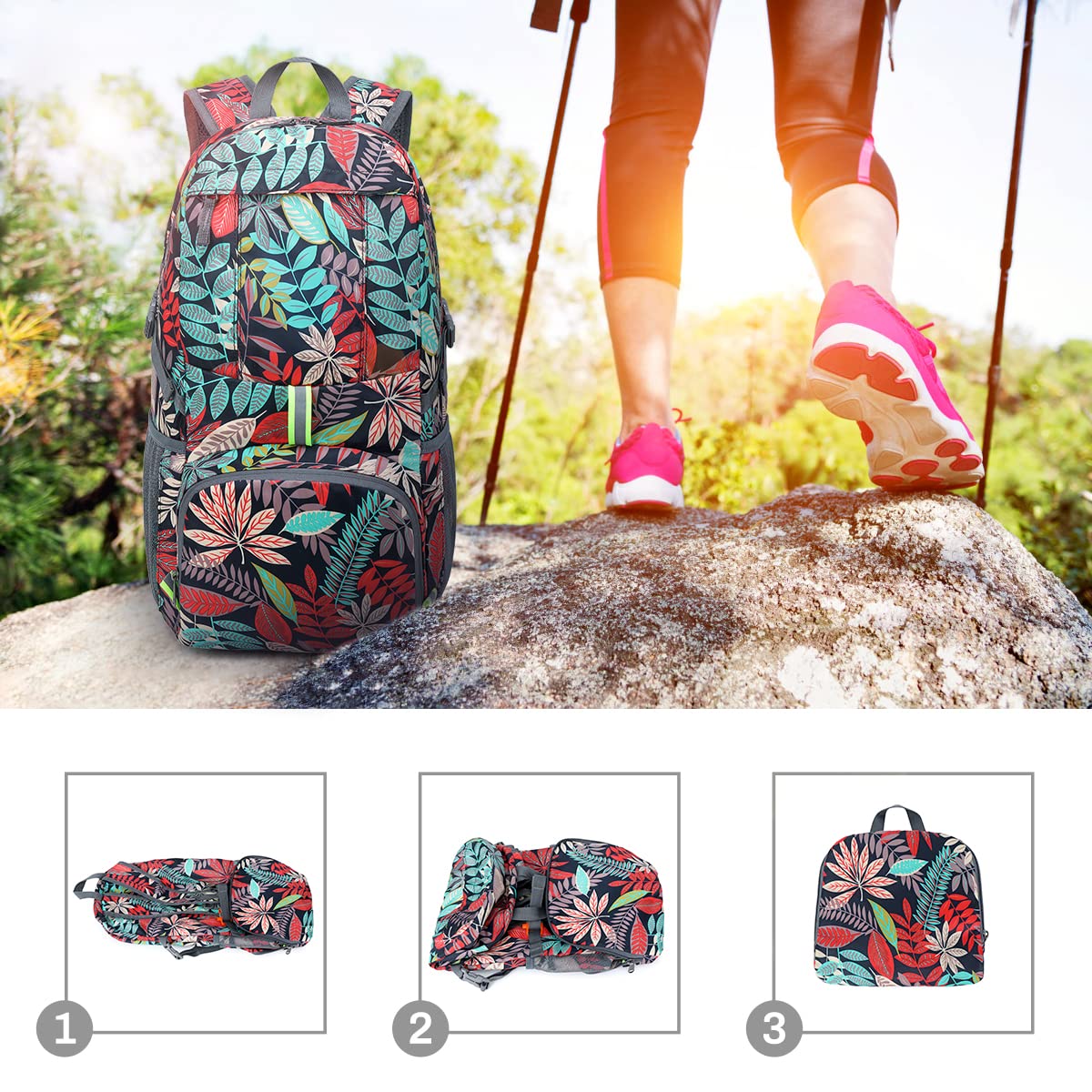 Plecak do spakowania, 35 l, ultralekki, składany plecak dla mężczyzn i kobiet, wodoodporny plecak turystyczny, bezpieczny, odblaskowy design, plecak do chodzenia, na zewnątrz, kemping,